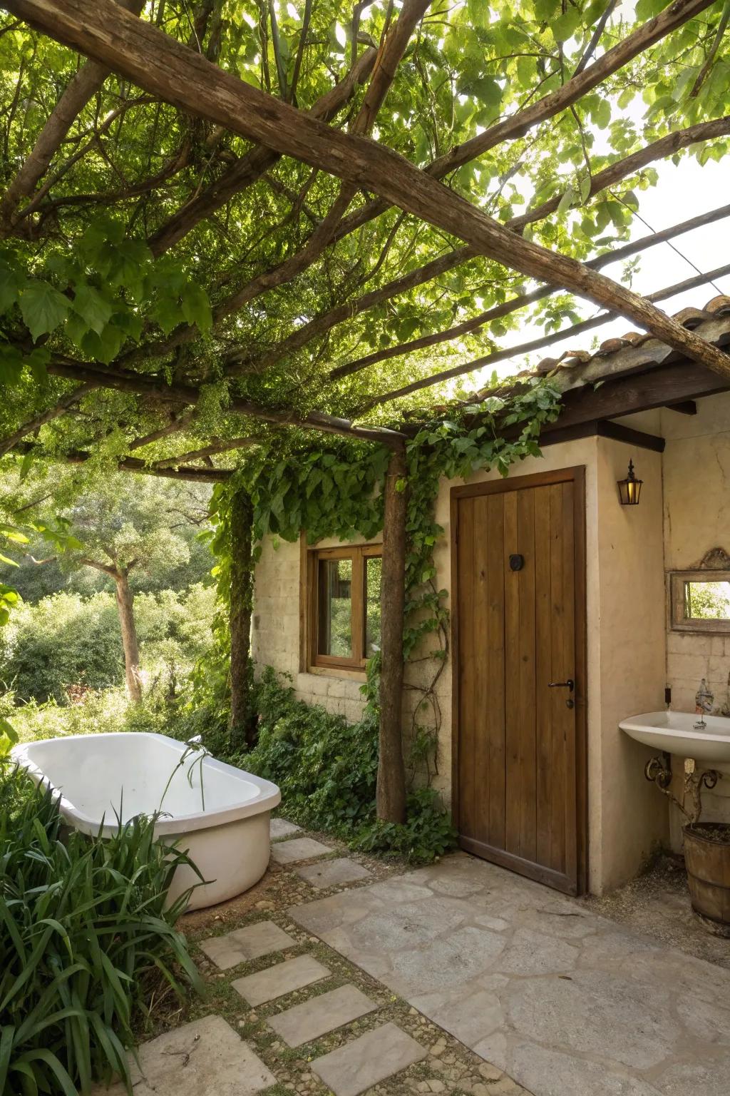A stylish roof provides shade and aesthetic appeal.