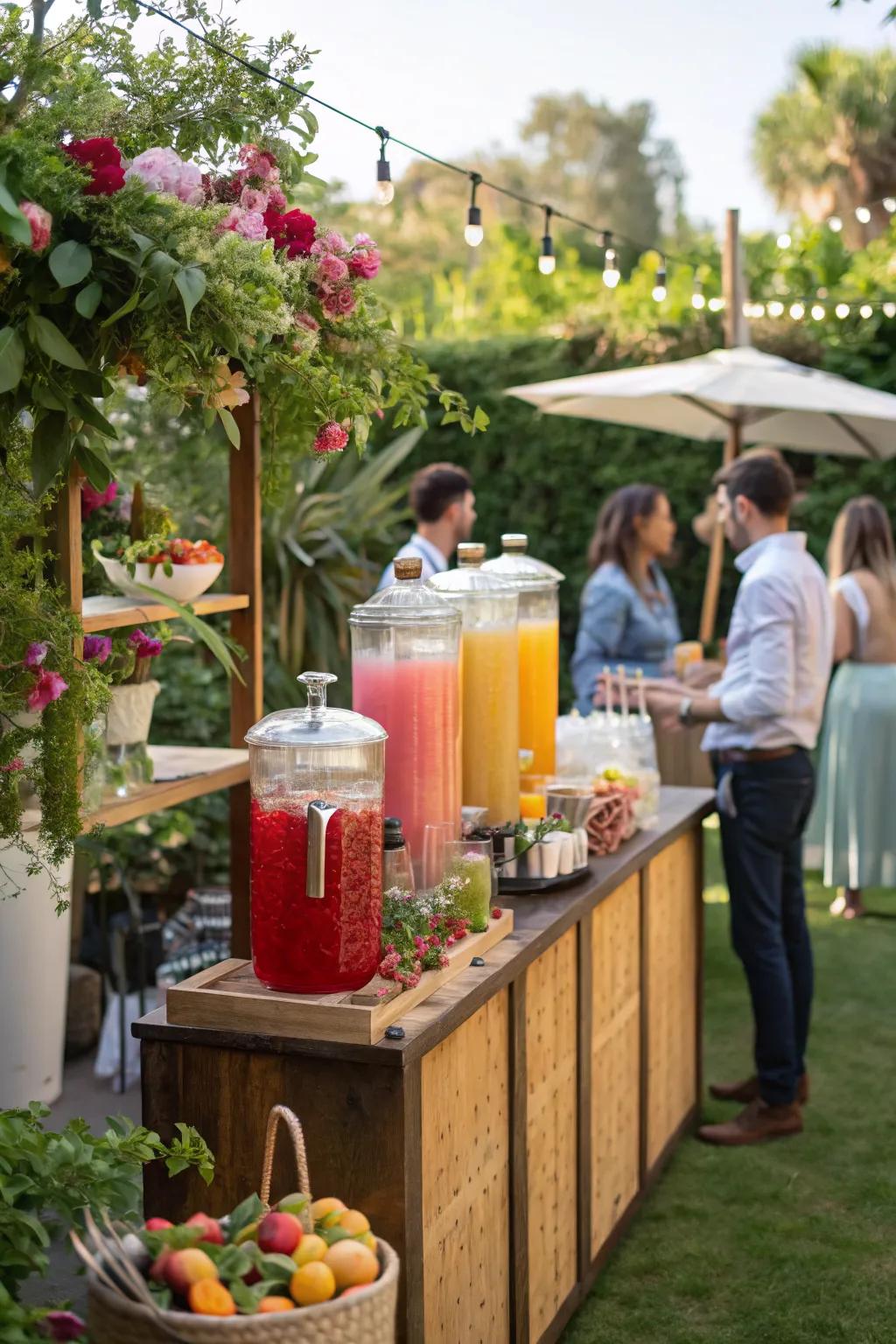 An interactive drink station inviting guests to mix their own beverages.