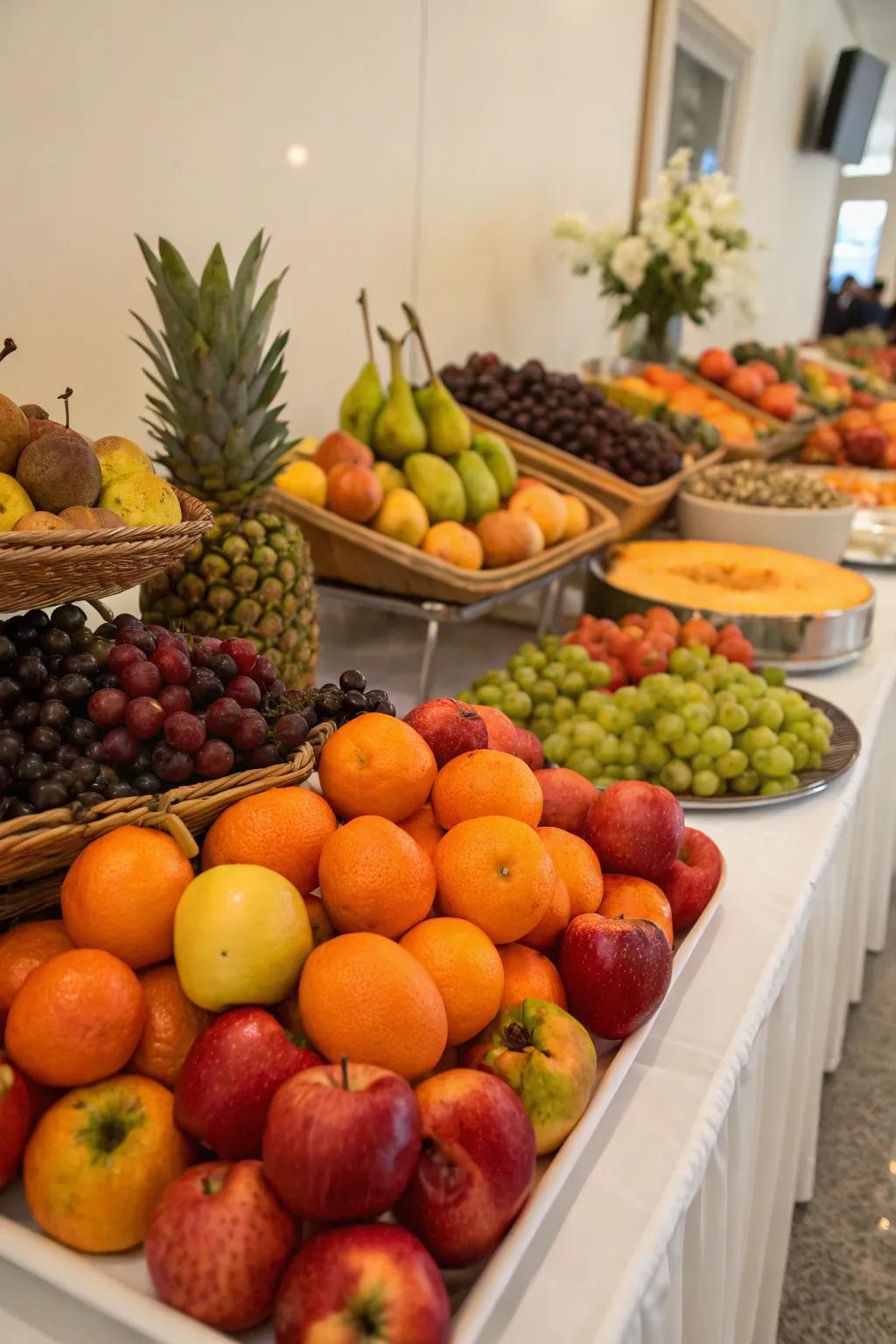 Seasonal fruits bring color and freshness to the buffet