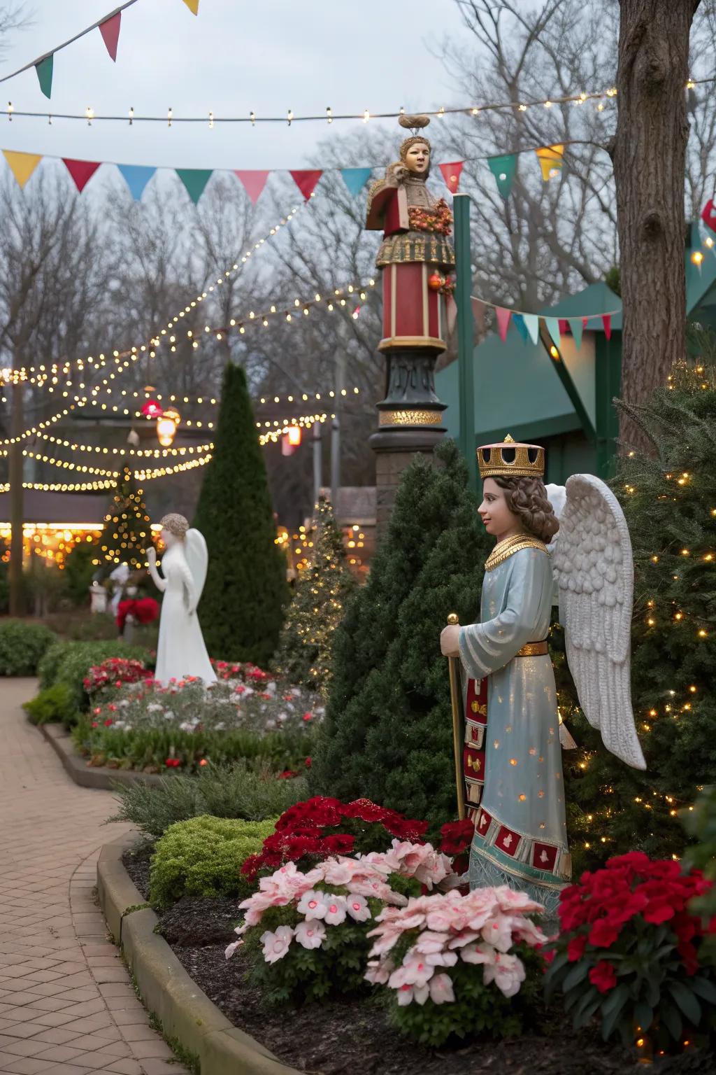 Holiday statues add character and tradition to the garden.