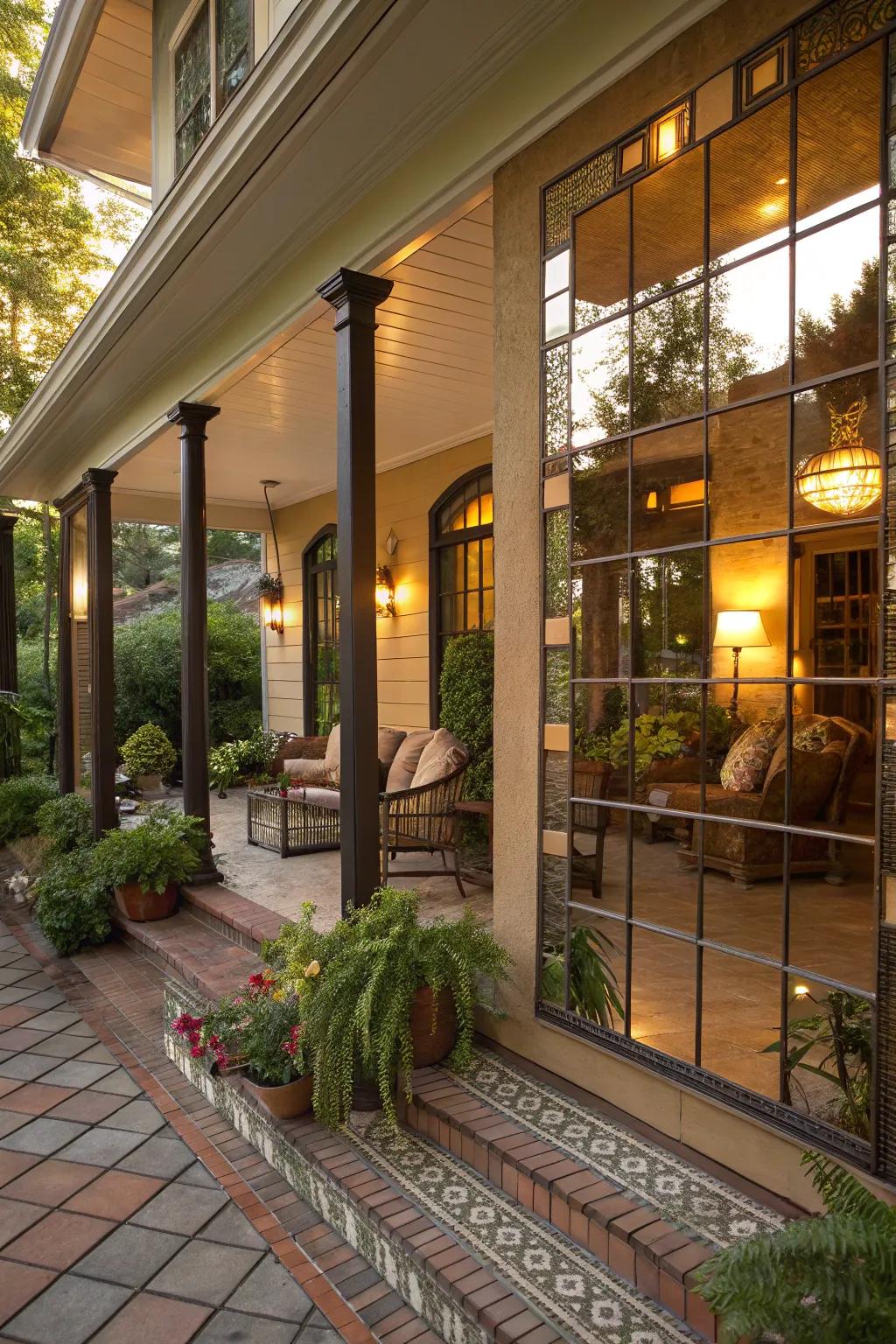 Reflective surfaces amplify light and create an airy feel.