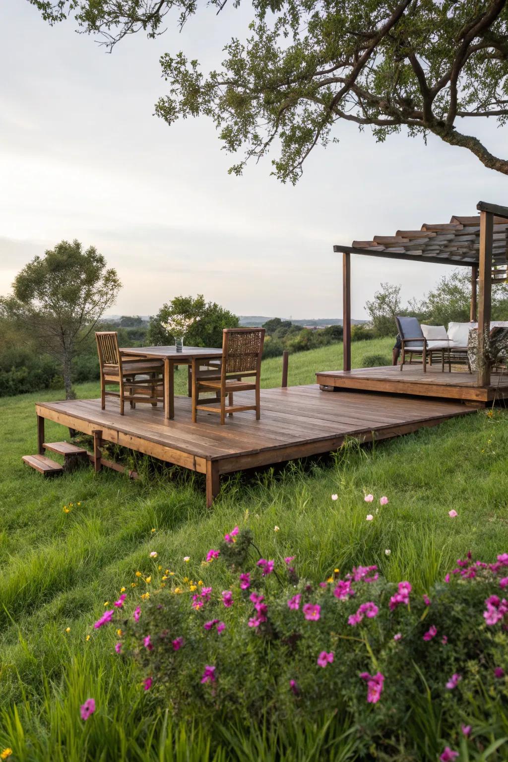 An elevated platform safeguarding the grass beneath.