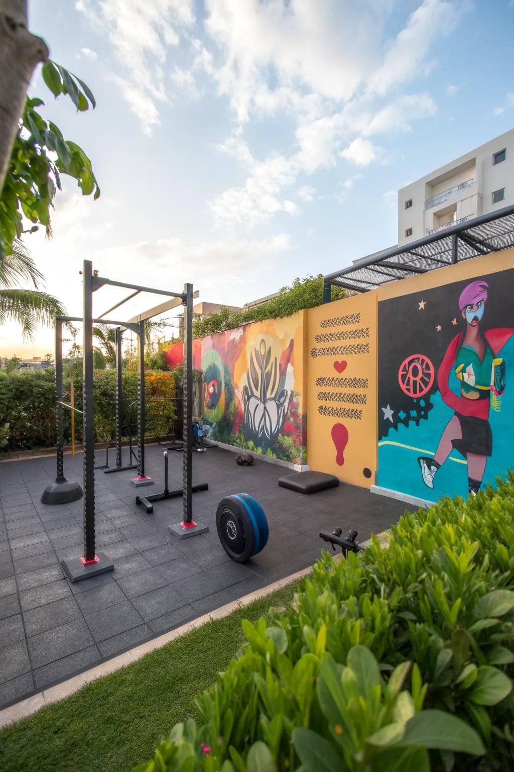 An art wall brings inspiration and motivation to your fitness space.