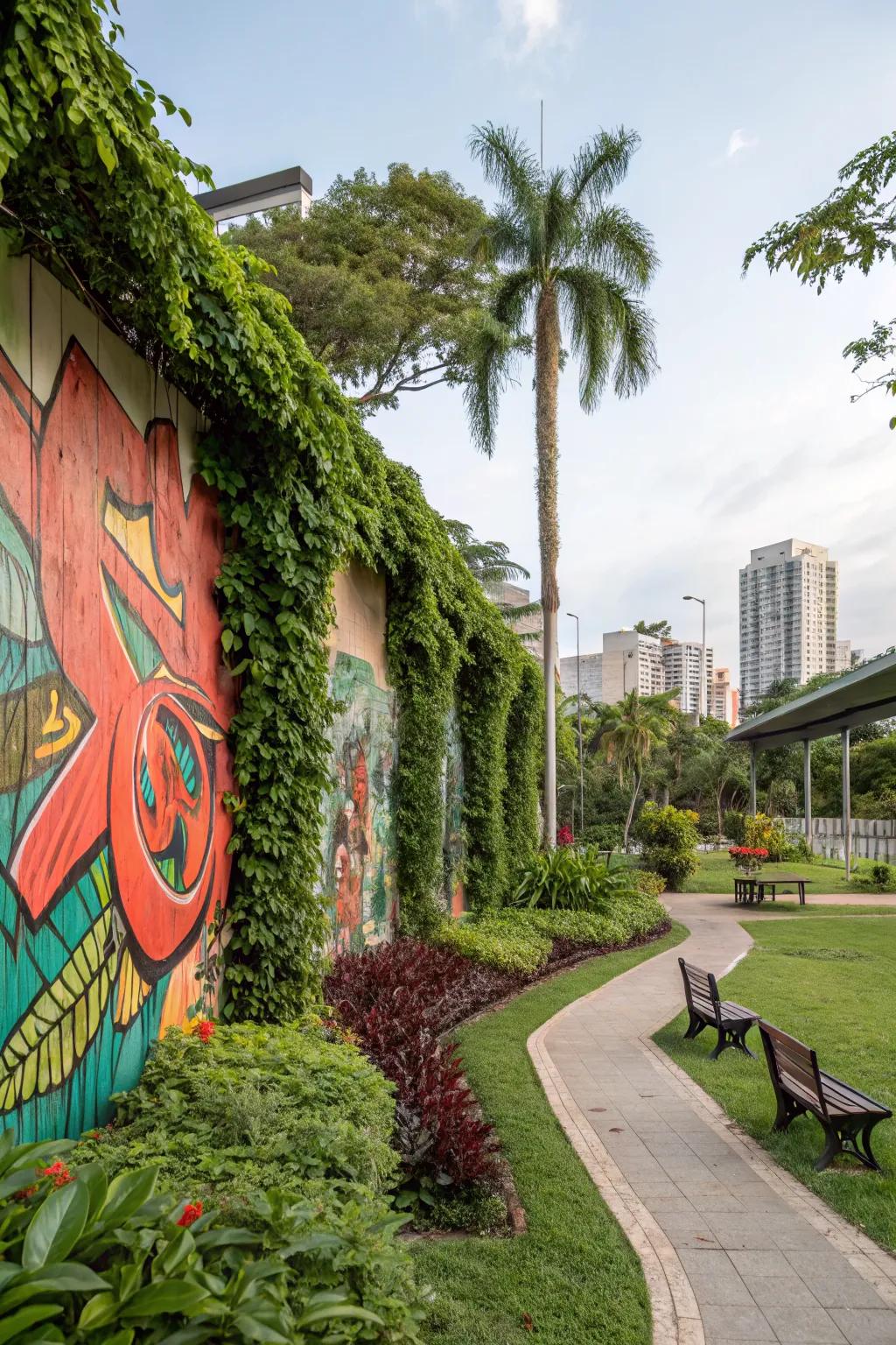 Urban jungle murals blend city life with natural beauty.