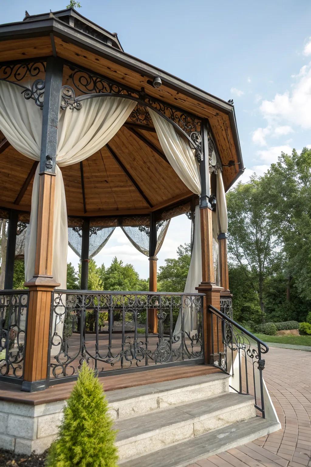Mixing textures adds depth to your gazebo decor.