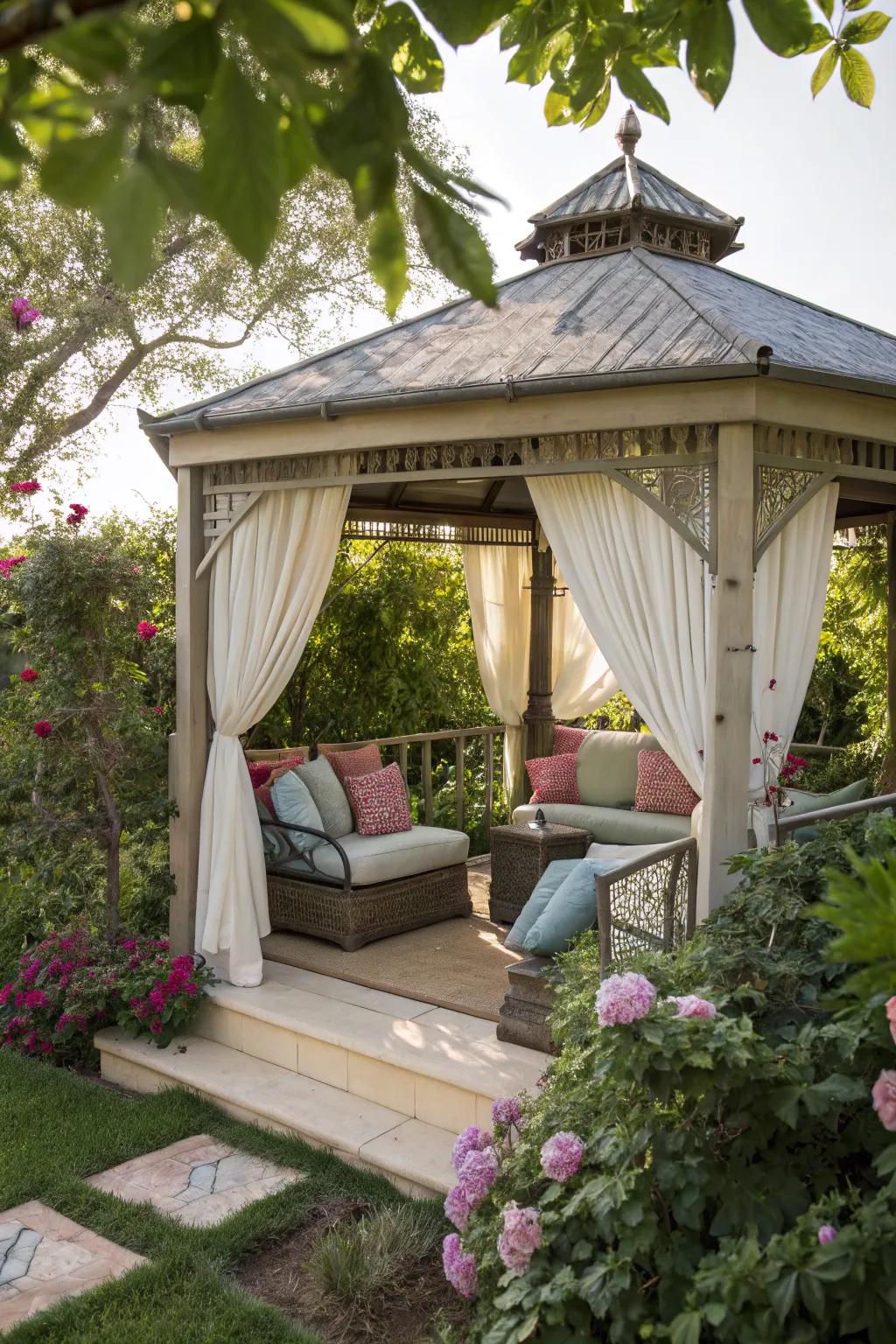 Outdoor cushions enhance comfort and style.