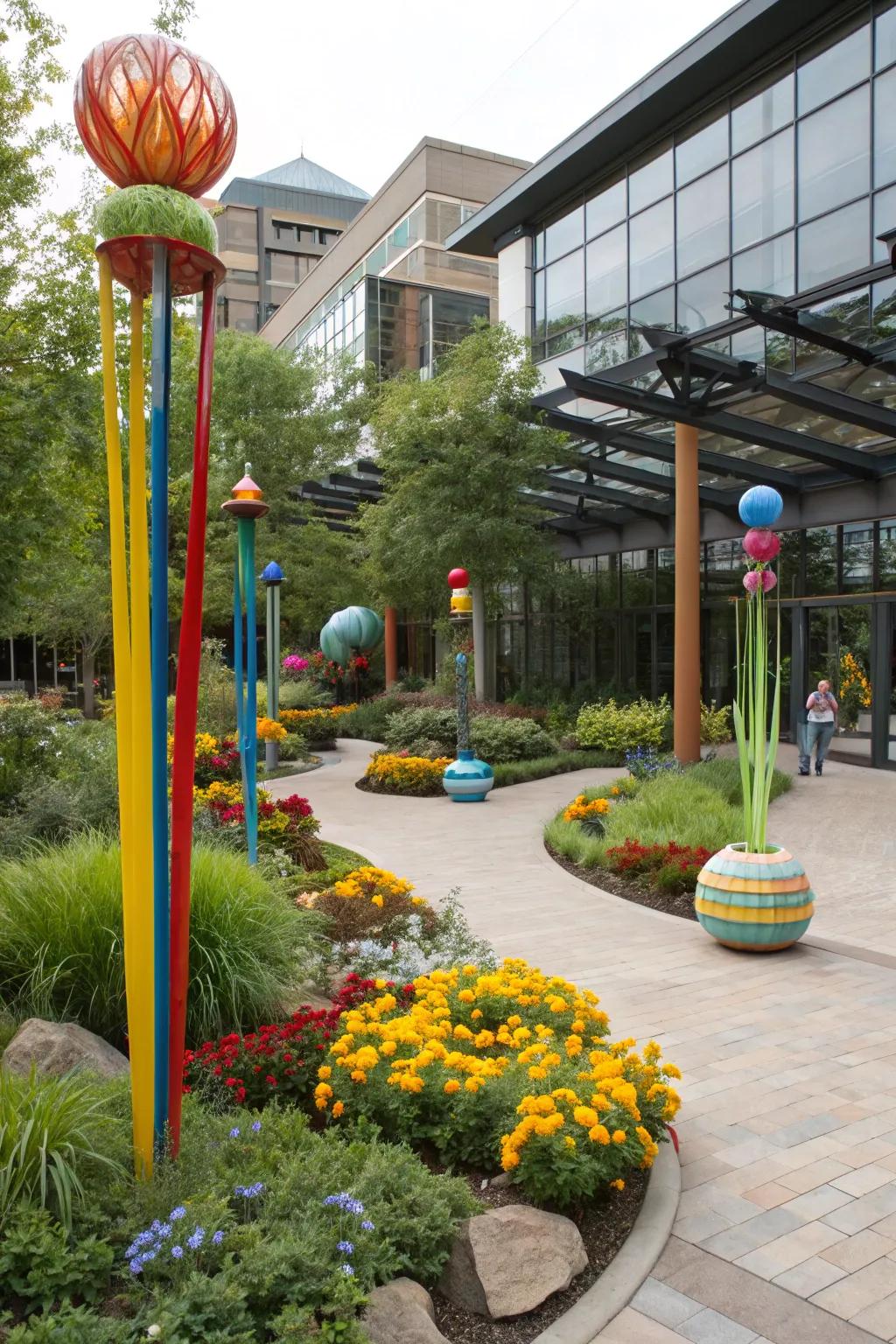 Outdoor art pieces add personality and visual interest.