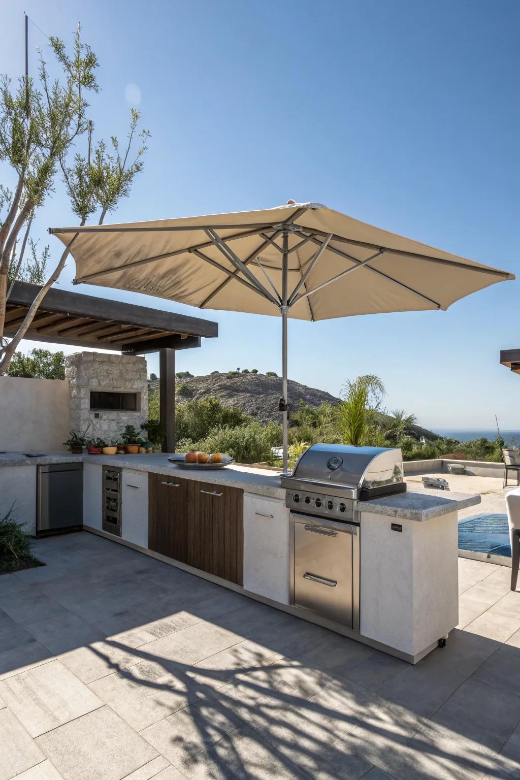 Movable umbrellas offer flexible, customizable shade options.