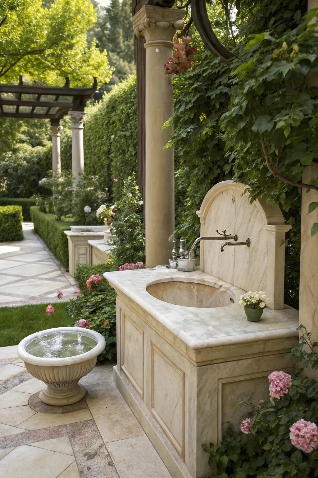 Luxury sink setup creates a lavish outdoor retreat.