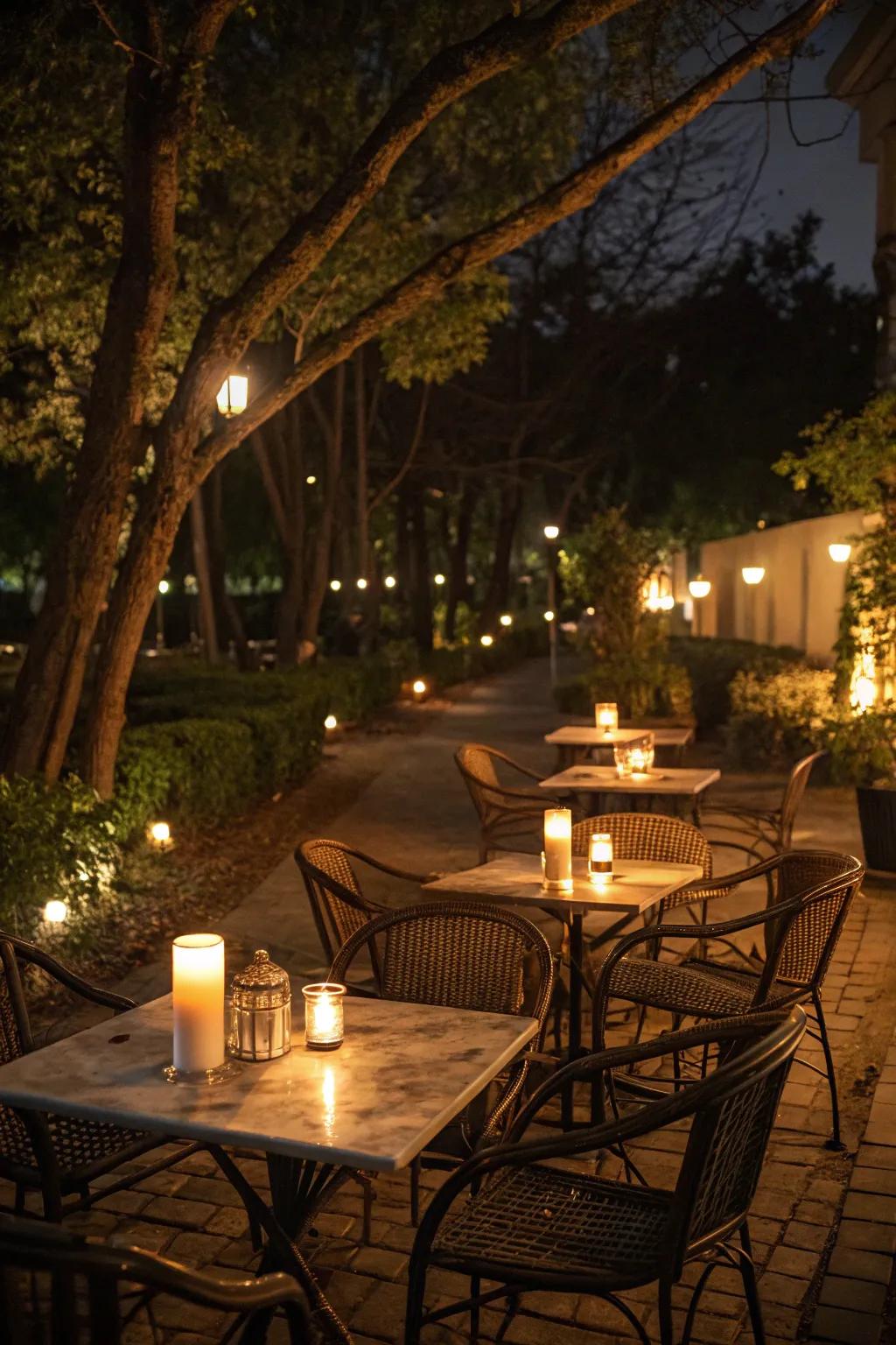 Flickering warmth with candlelight.