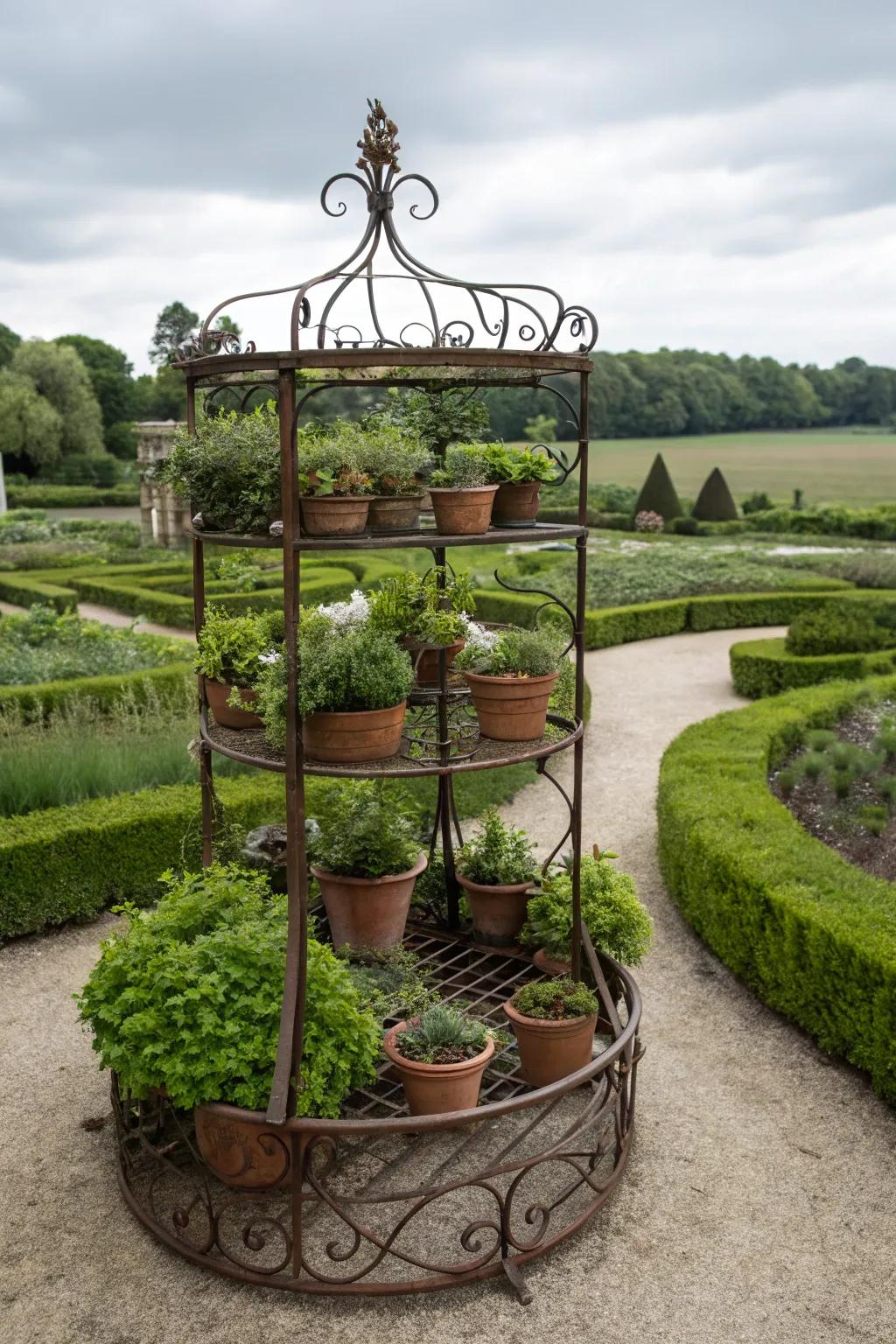 Harmonious display with the circular iron stand.