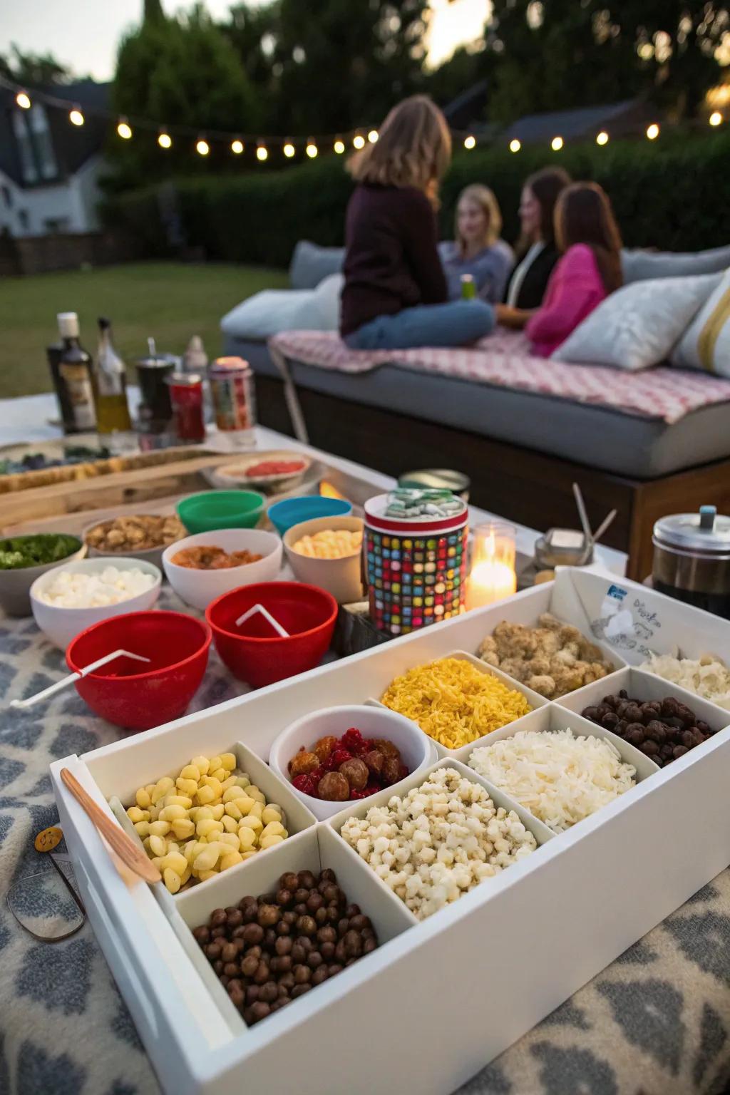 An interactive snack bar makes for a fun and personalized snack experience.