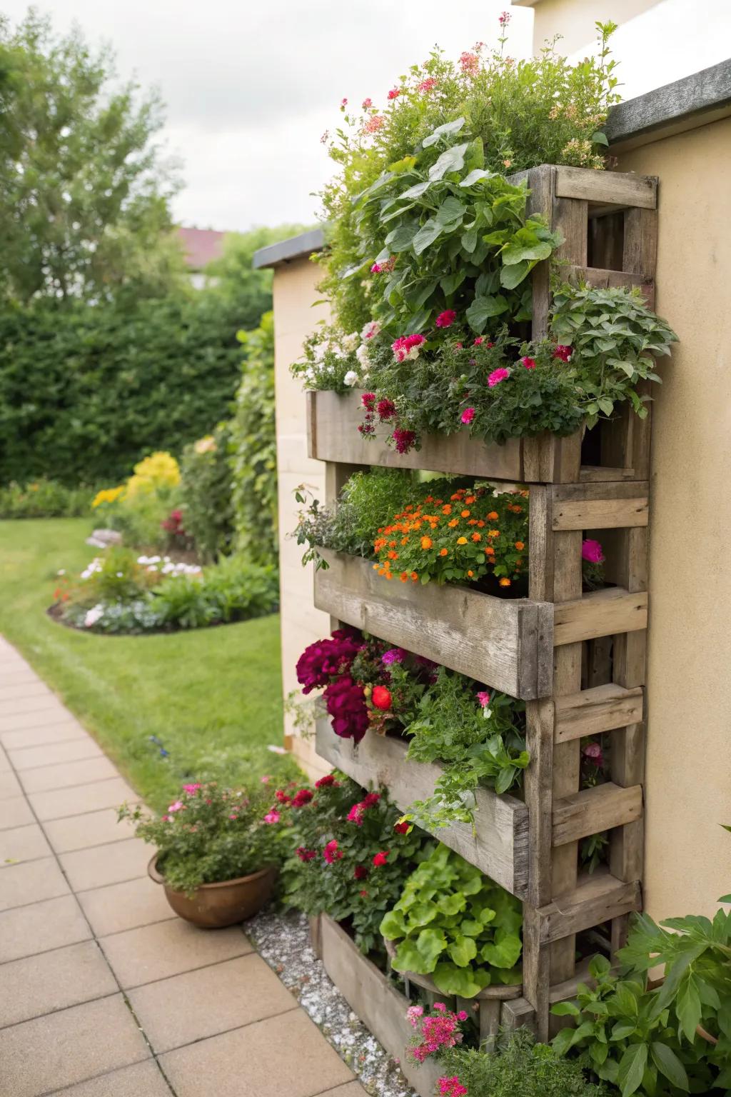 Maximize your space with a vertical pallet planter.