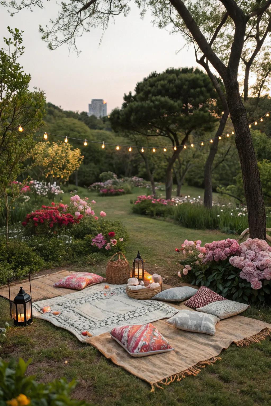 Picnic blankets create a relaxed, informal seating option perfect for sunny days.