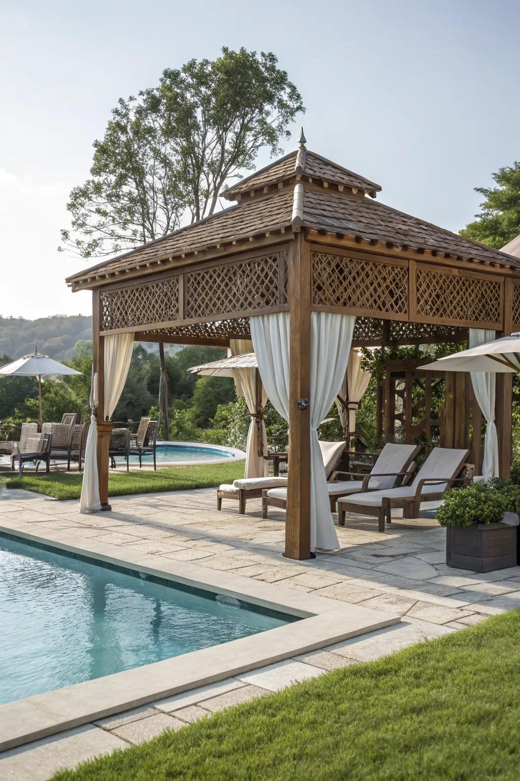 Stay cool with a sun-kissed poolside pavilion.