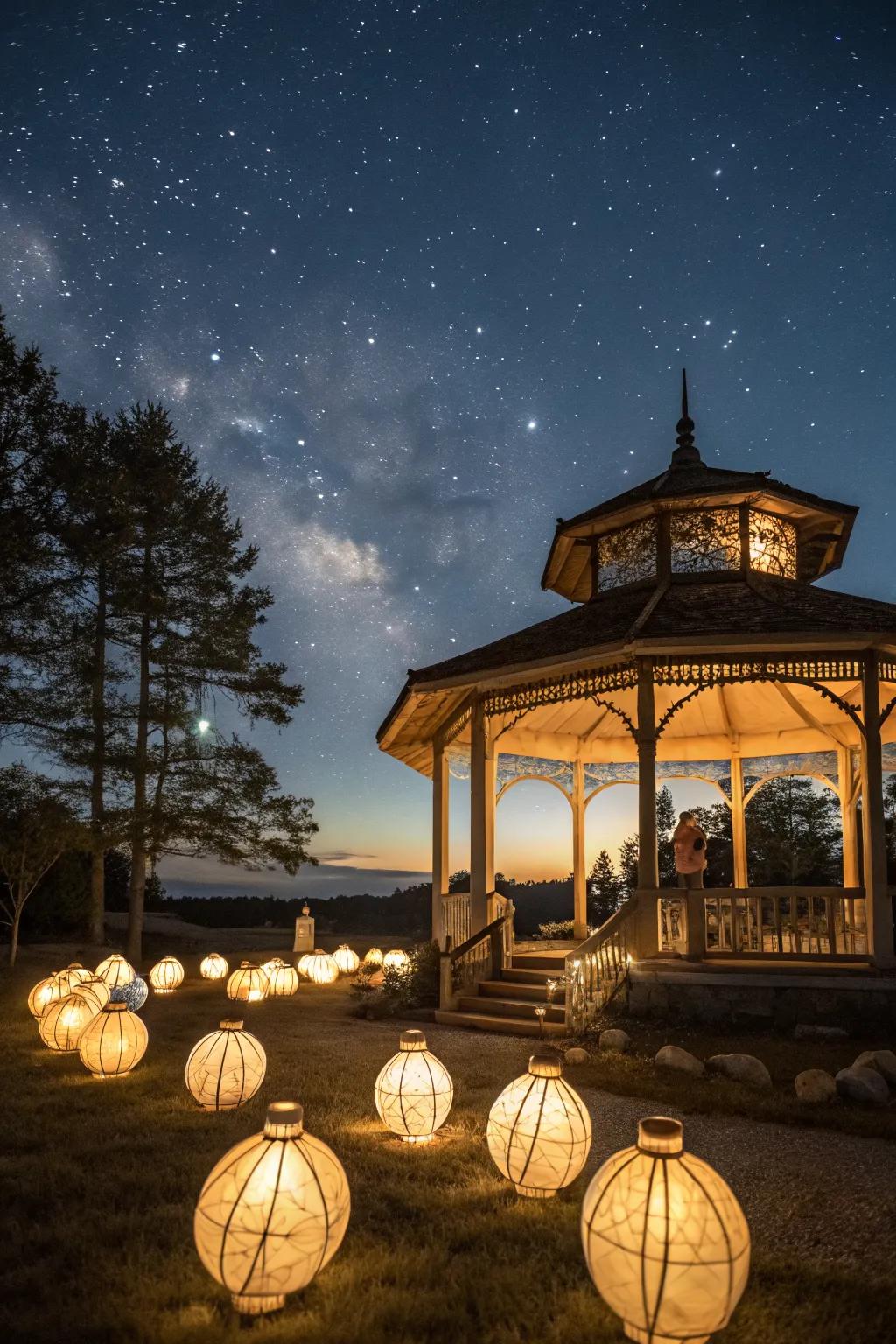 Floor lanterns add drama and ample lighting to your pavilion.