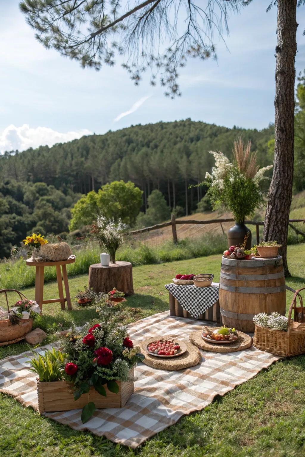 Nature-inspired decor enhancing an outdoor picnic