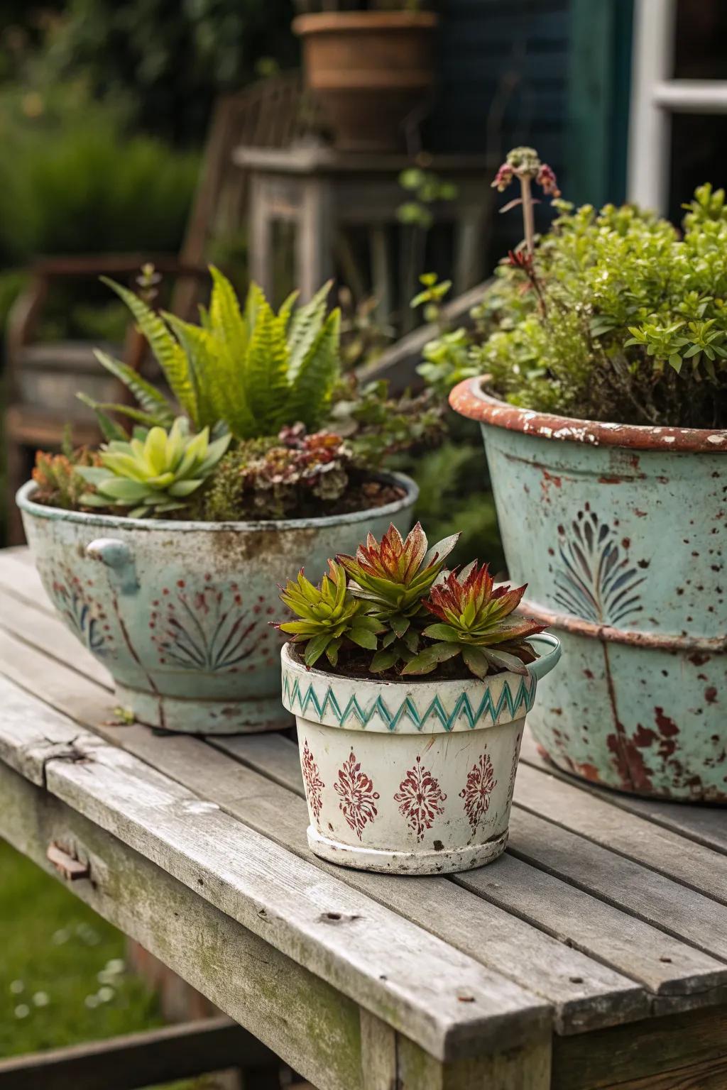 Add charm with vintage pots in your garden.