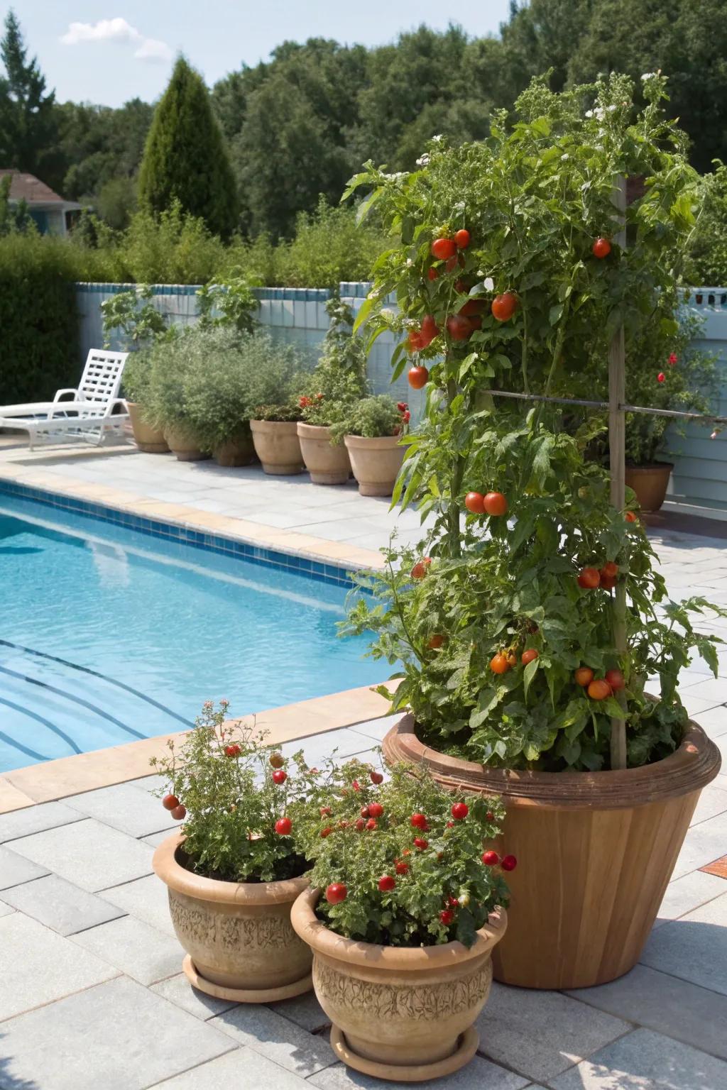 Edible plants offer fresh poolside snacks.