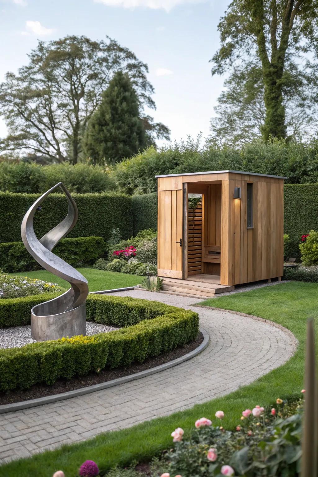 Sculptural elements enhance the artistic appeal of your sauna space.