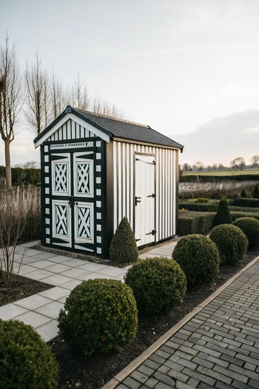 Monochrome sheds offer a modern, sleek garden design.