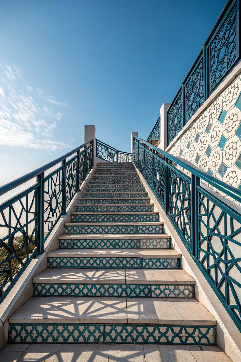 Geometric patterns bring bold modernity to outdoor railings.