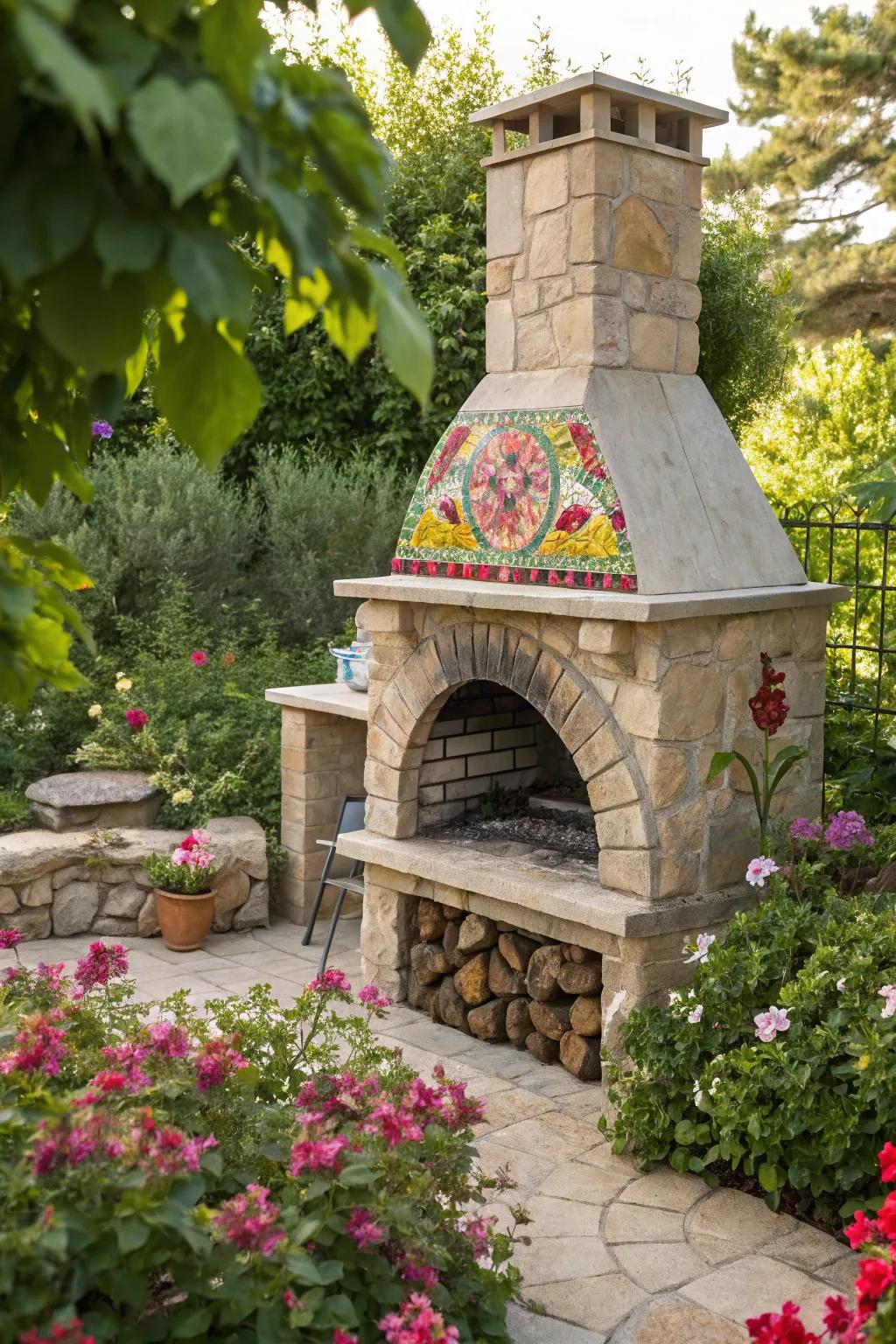 An artistic stone mosaic grill that’s truly one-of-a-kind.