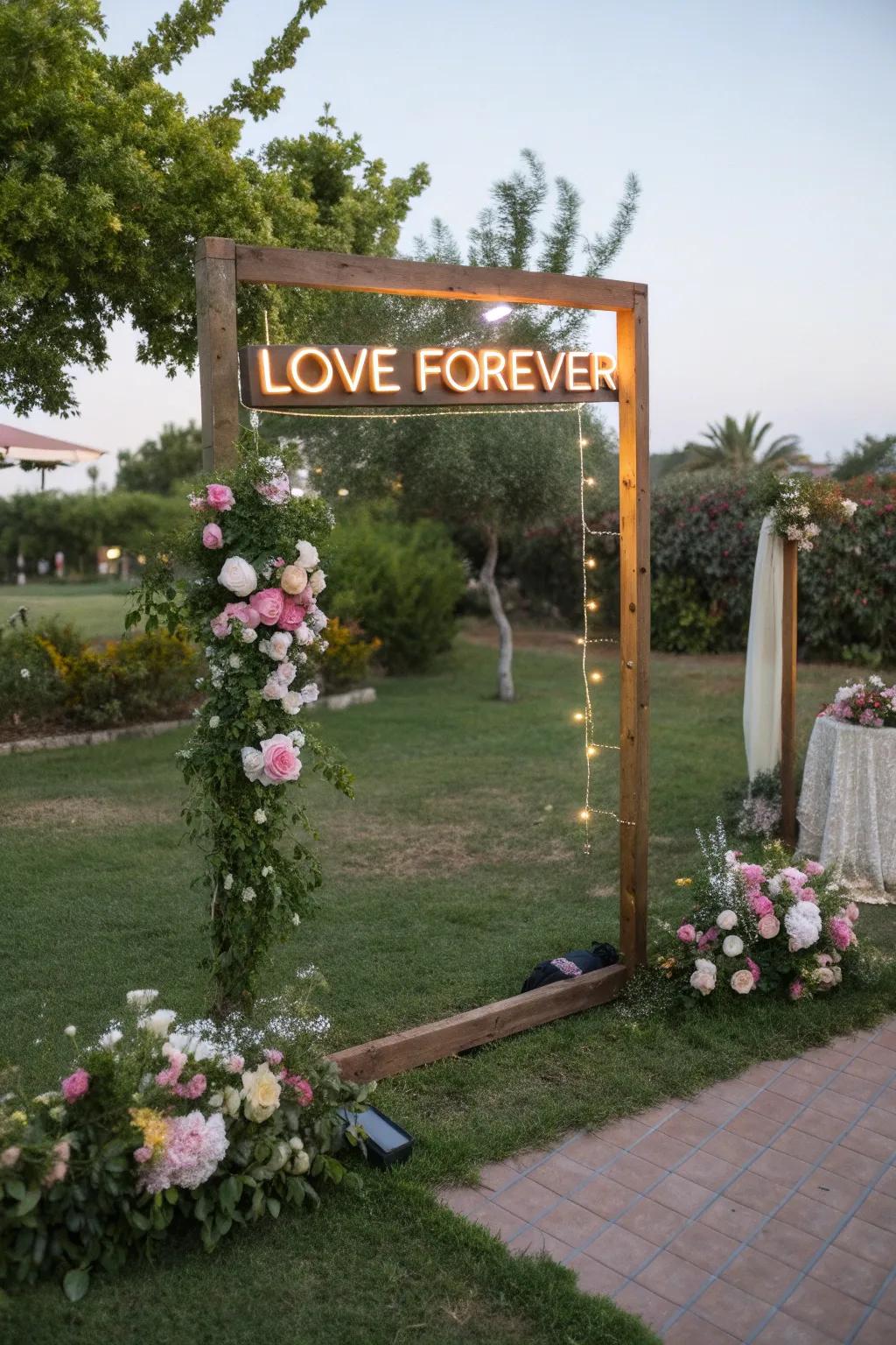 A custom neon sign makes a bold statement in your wedding photo booth.