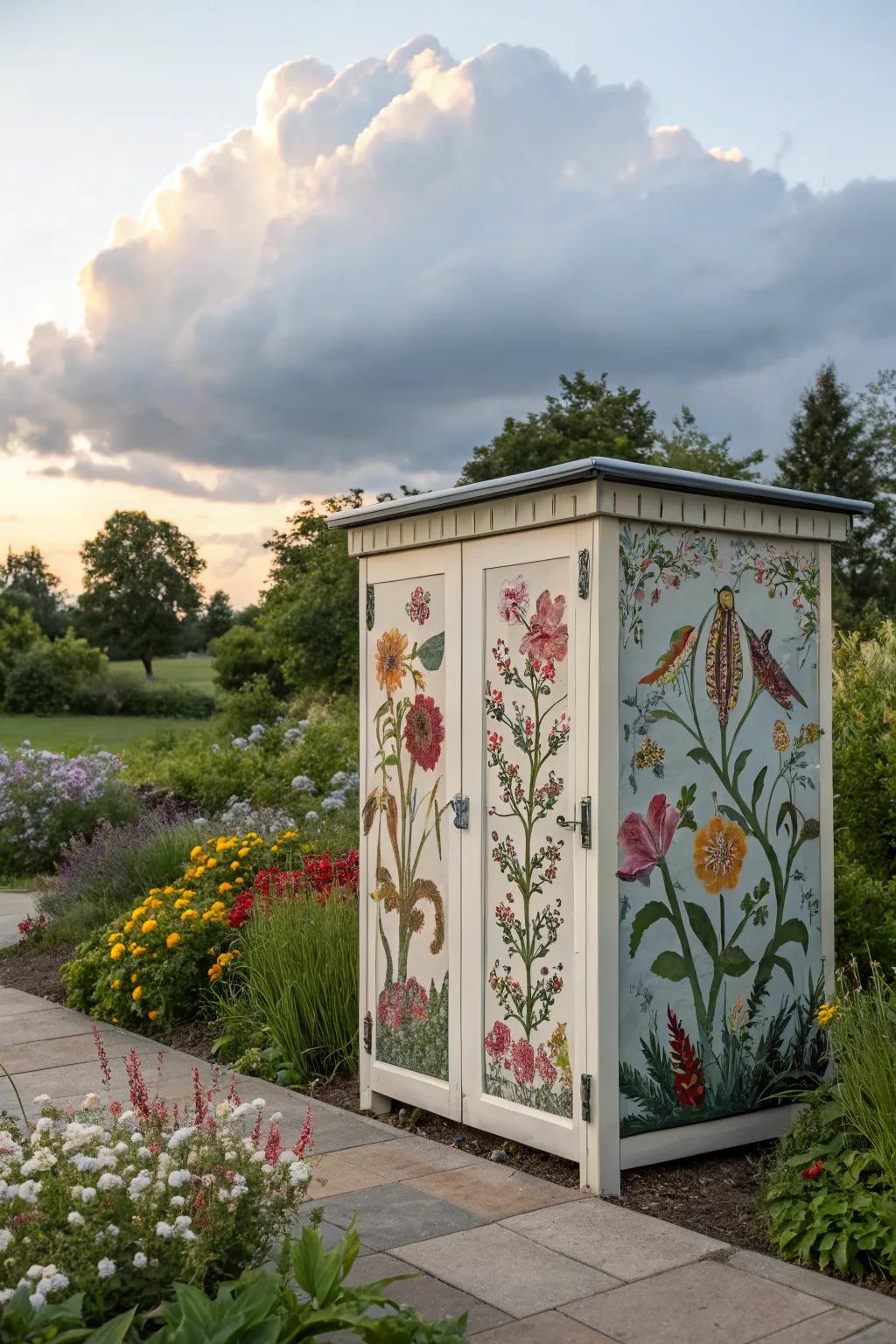 Decorative elements can enhance the visual appeal of outdoor storage.