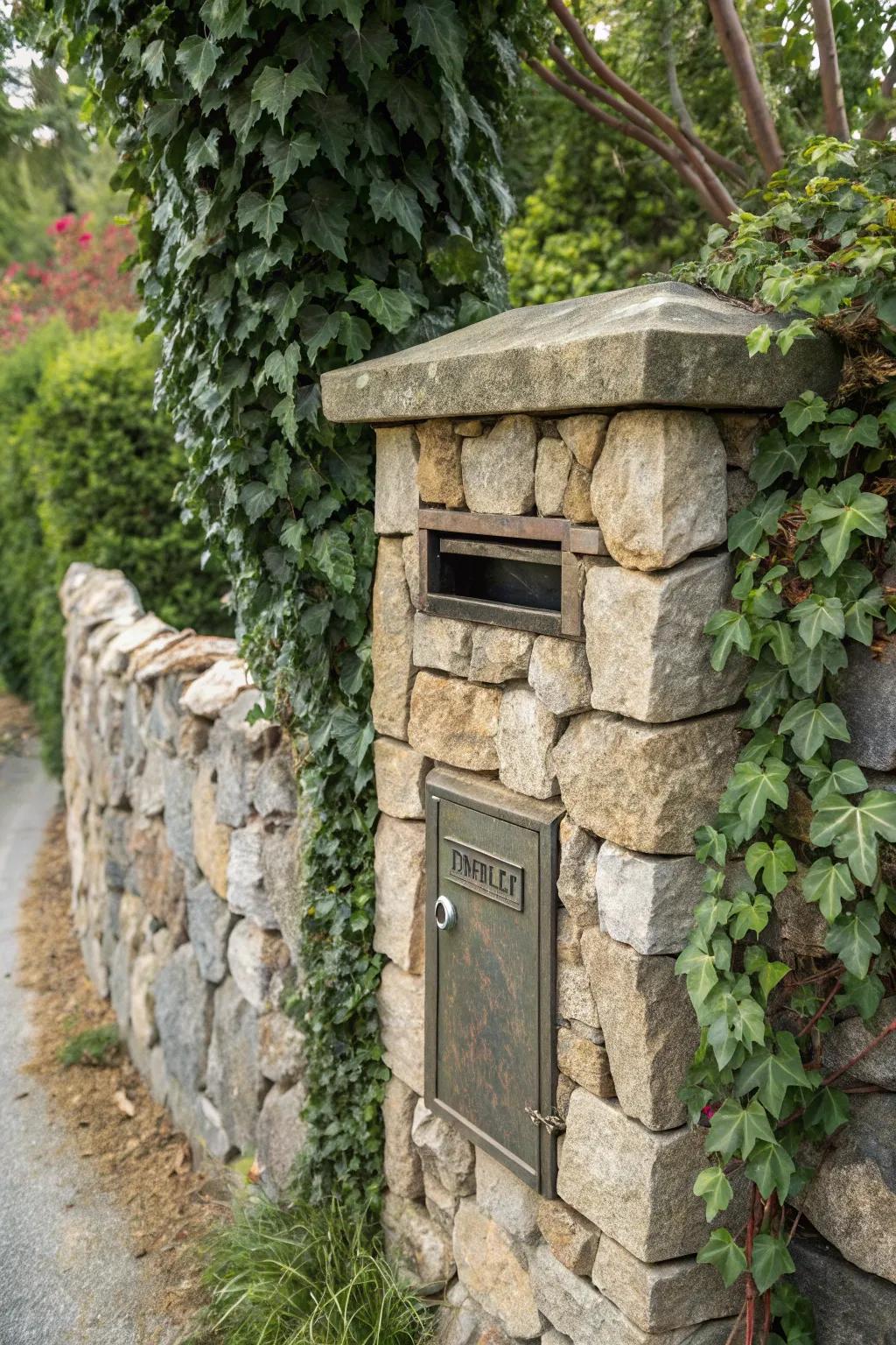 A camouflaged mailbox that merges with its environment.