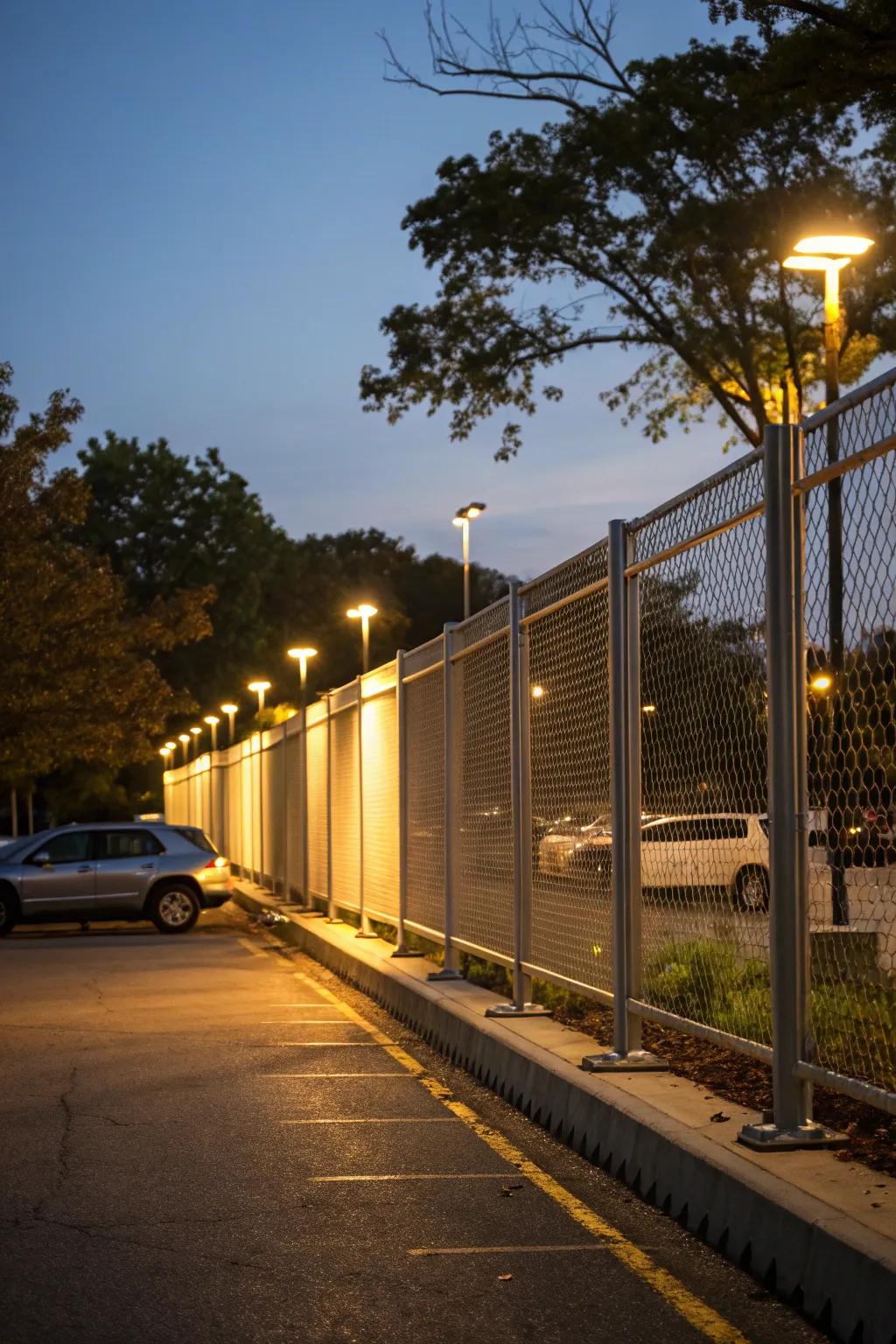 Integrated lighting enhances security and ambiance.