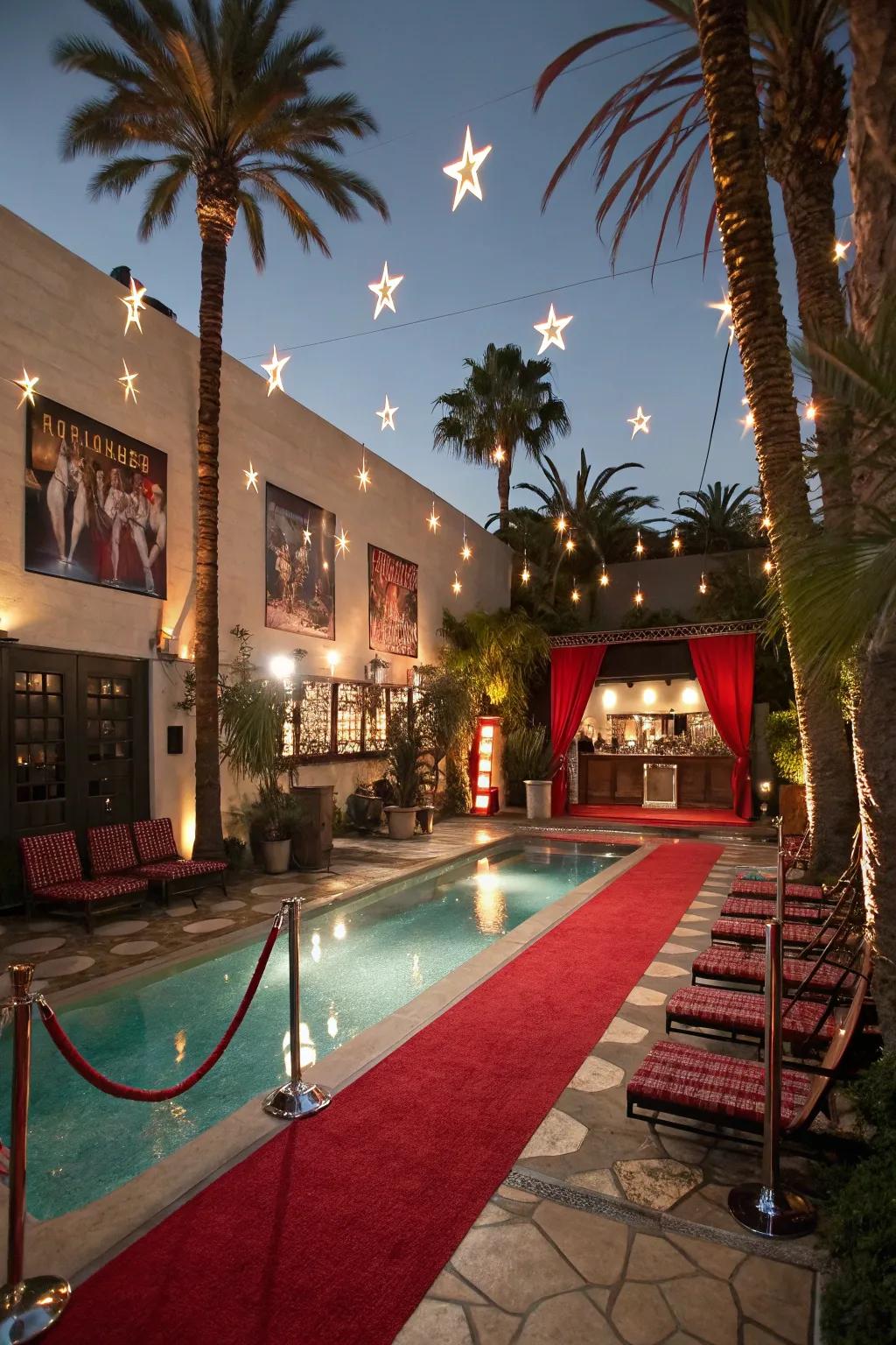 A Hollywood theme brings glamour and excitement to the pool party.