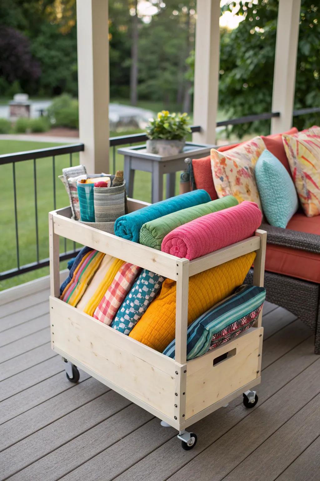 Create a mobile storage solution with a DIY cushion cart for easy access.