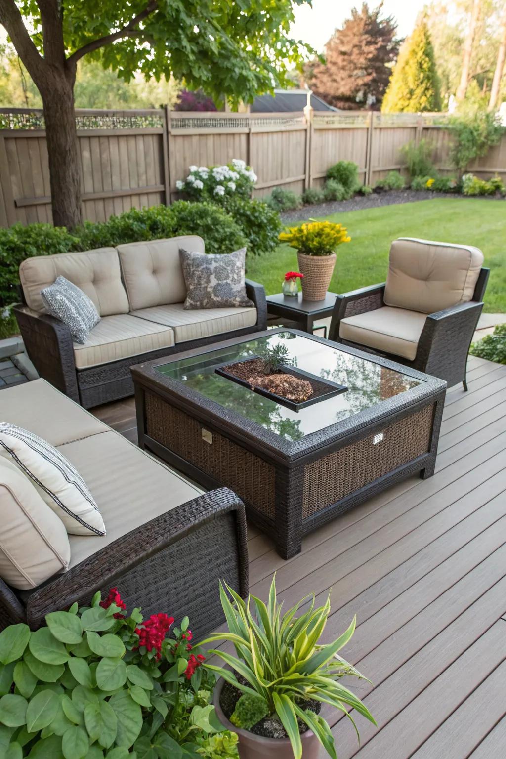 Multi-functional coffee tables keep your patio organized and stylish.