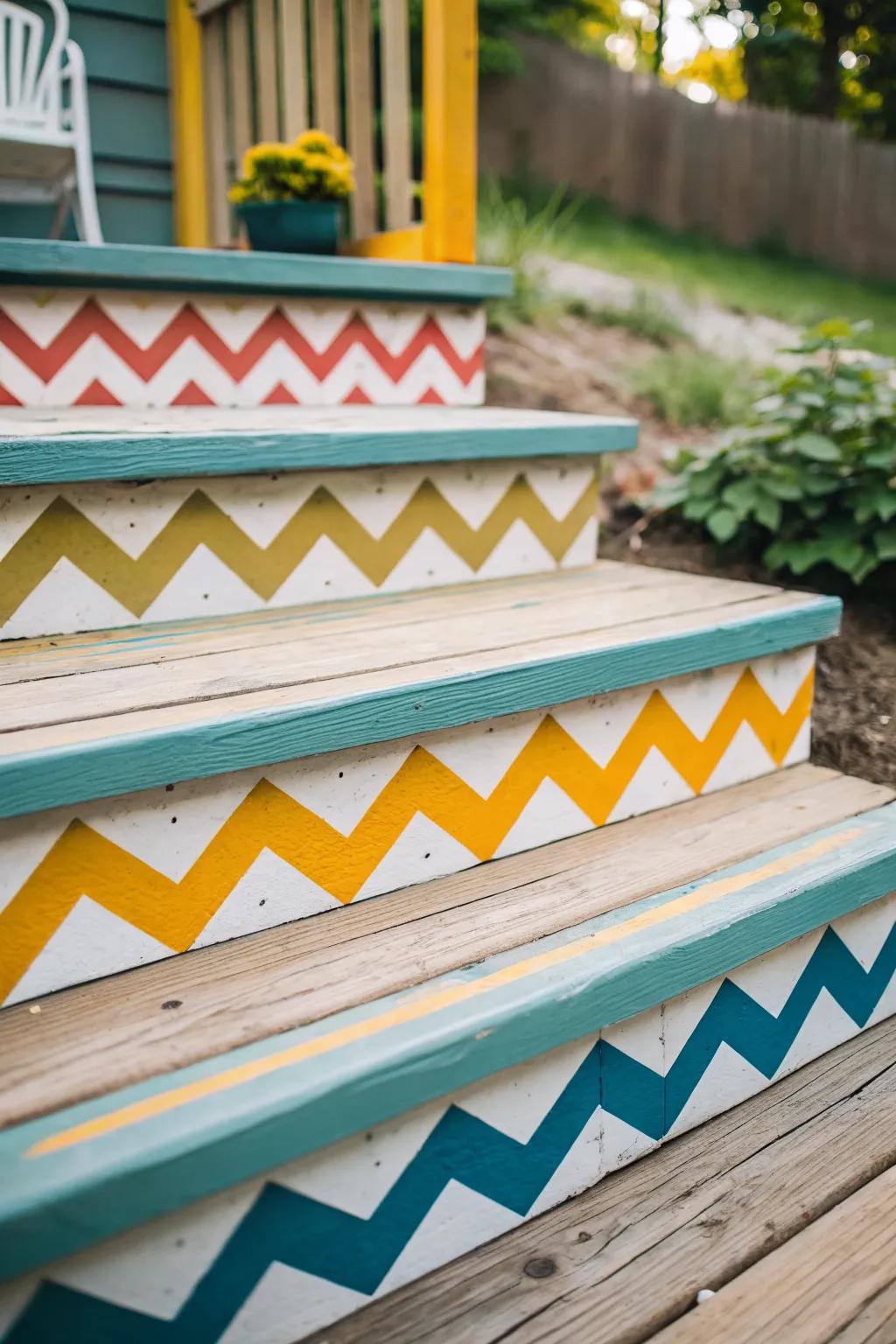 Patterned steps add a creative touch to your patio.