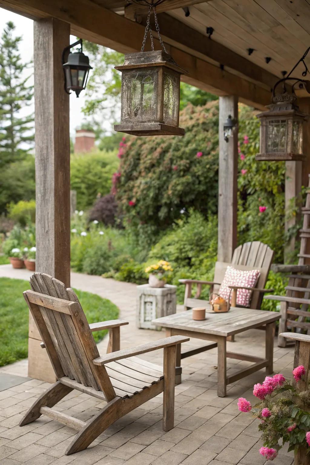 Reclaimed wood adds rustic charm and sustainability to your patio.