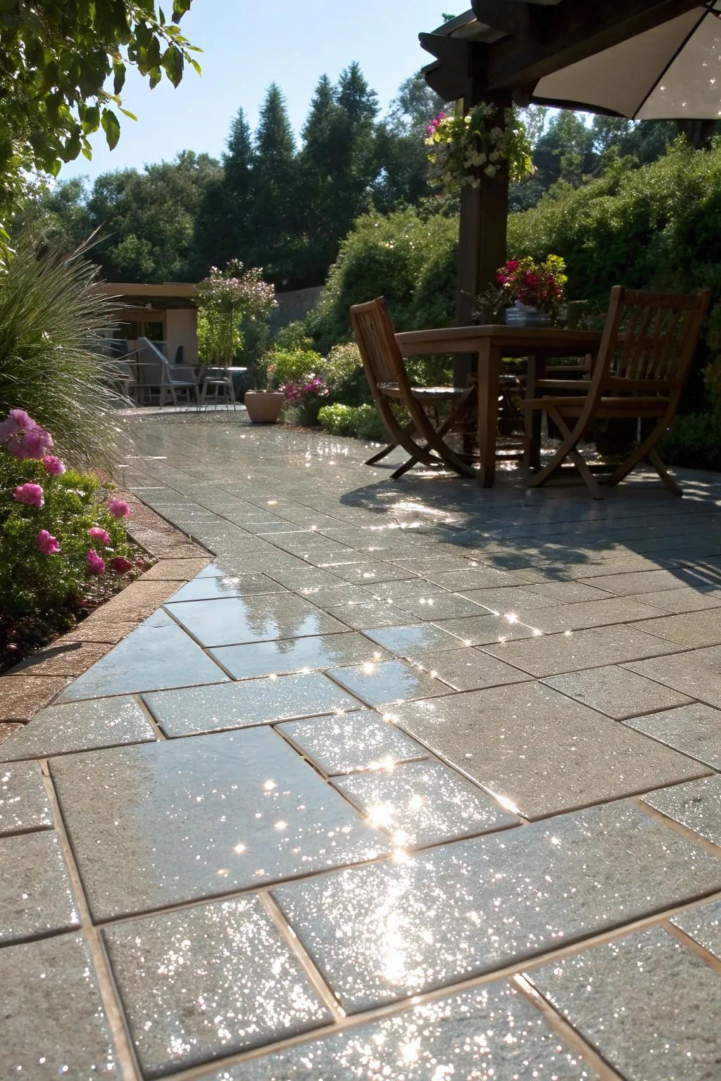 Glass tiles add a dazzling shimmer to patio spaces.