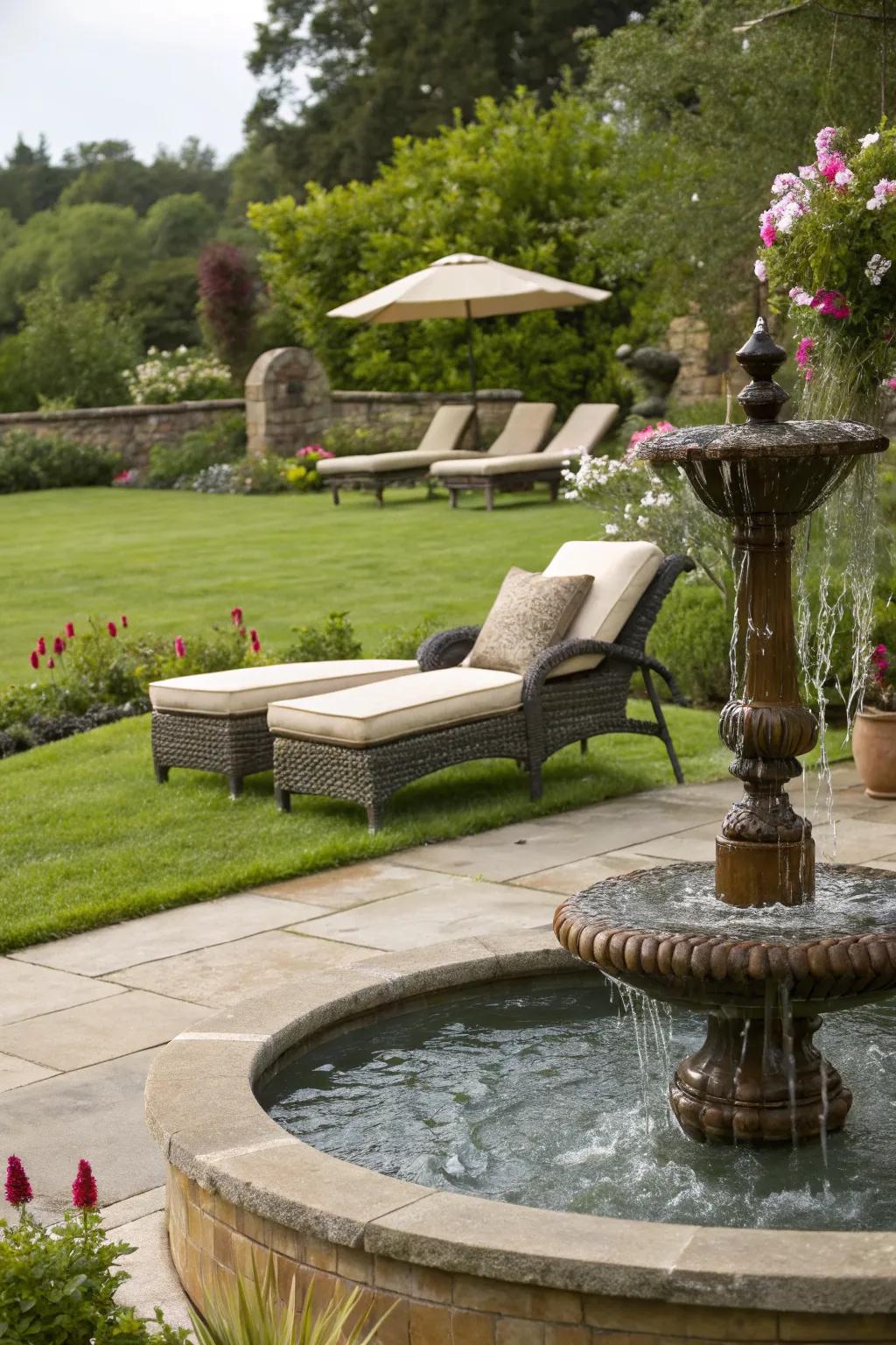 Enhance tranquility with a water feature near your patio.
