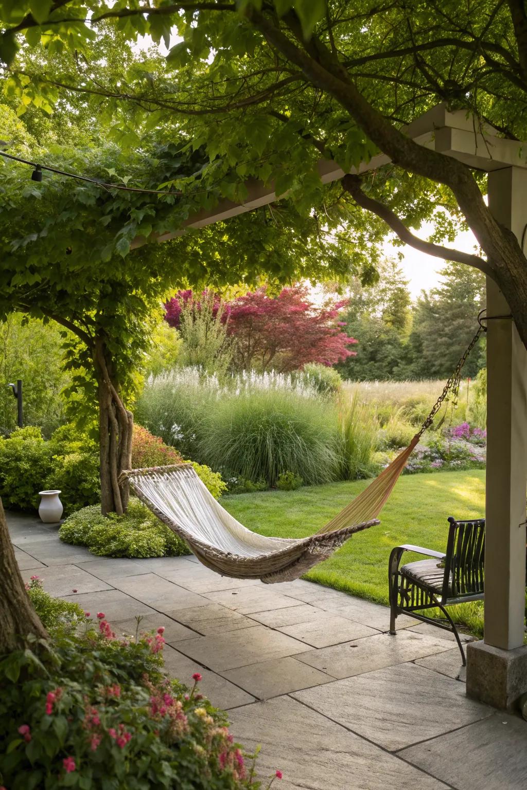 A hammock adds a touch of relaxation to any patio.