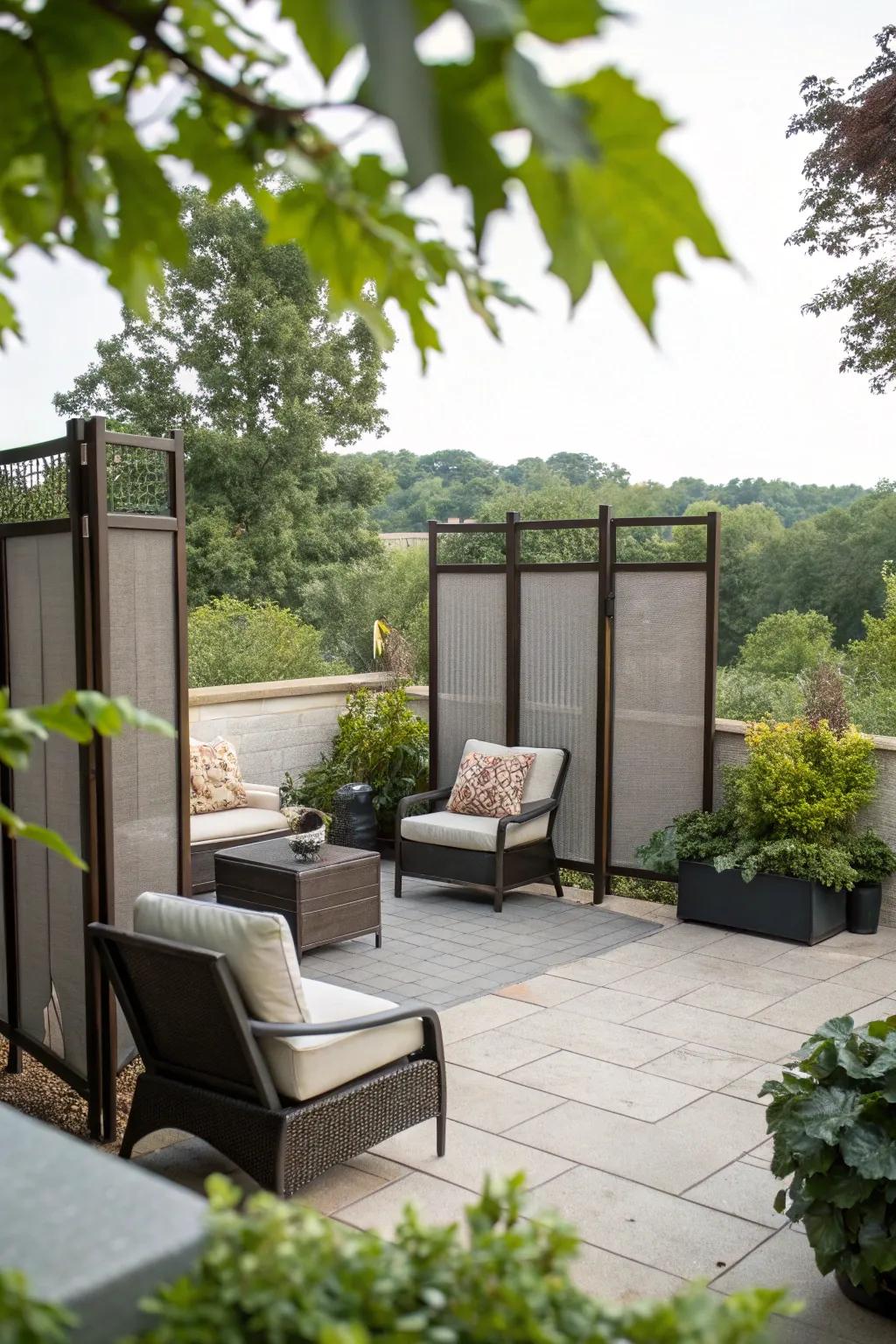 Privacy panels creating a secluded patio retreat.