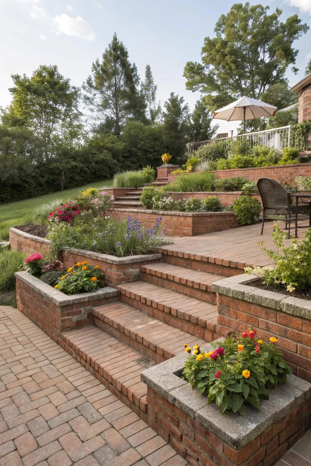 Terraced gardens maximize your patio’s potential.