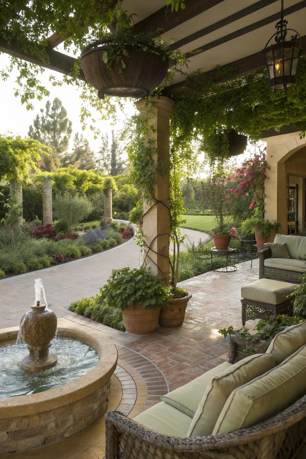 A water feature adds tranquility and beauty to your patio.