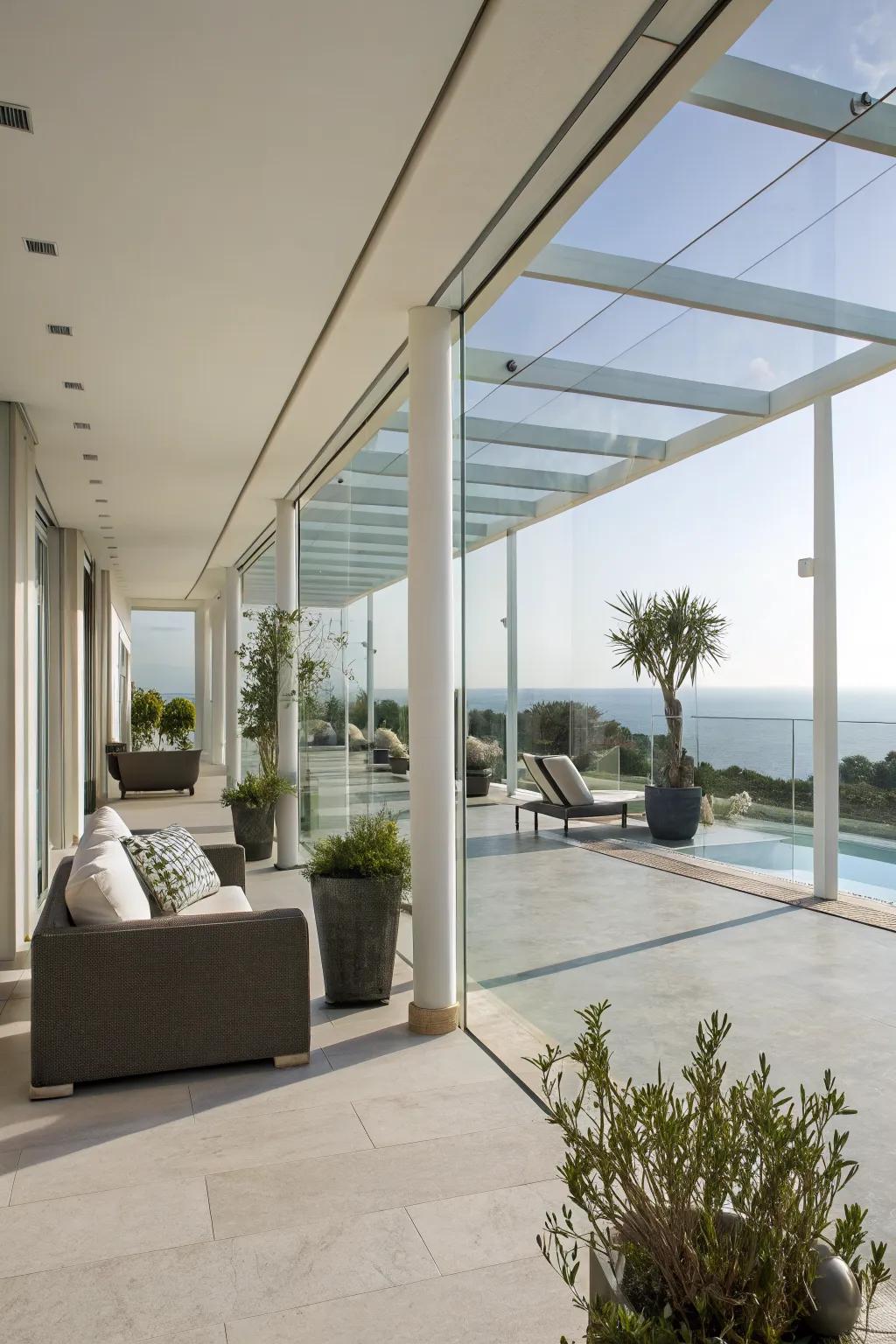 Glass pillars add a touch of modern elegance.