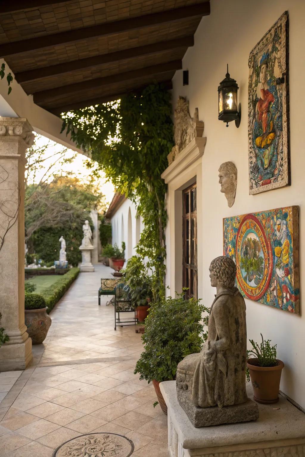 Artistic elements bring personality and flair to a patio.