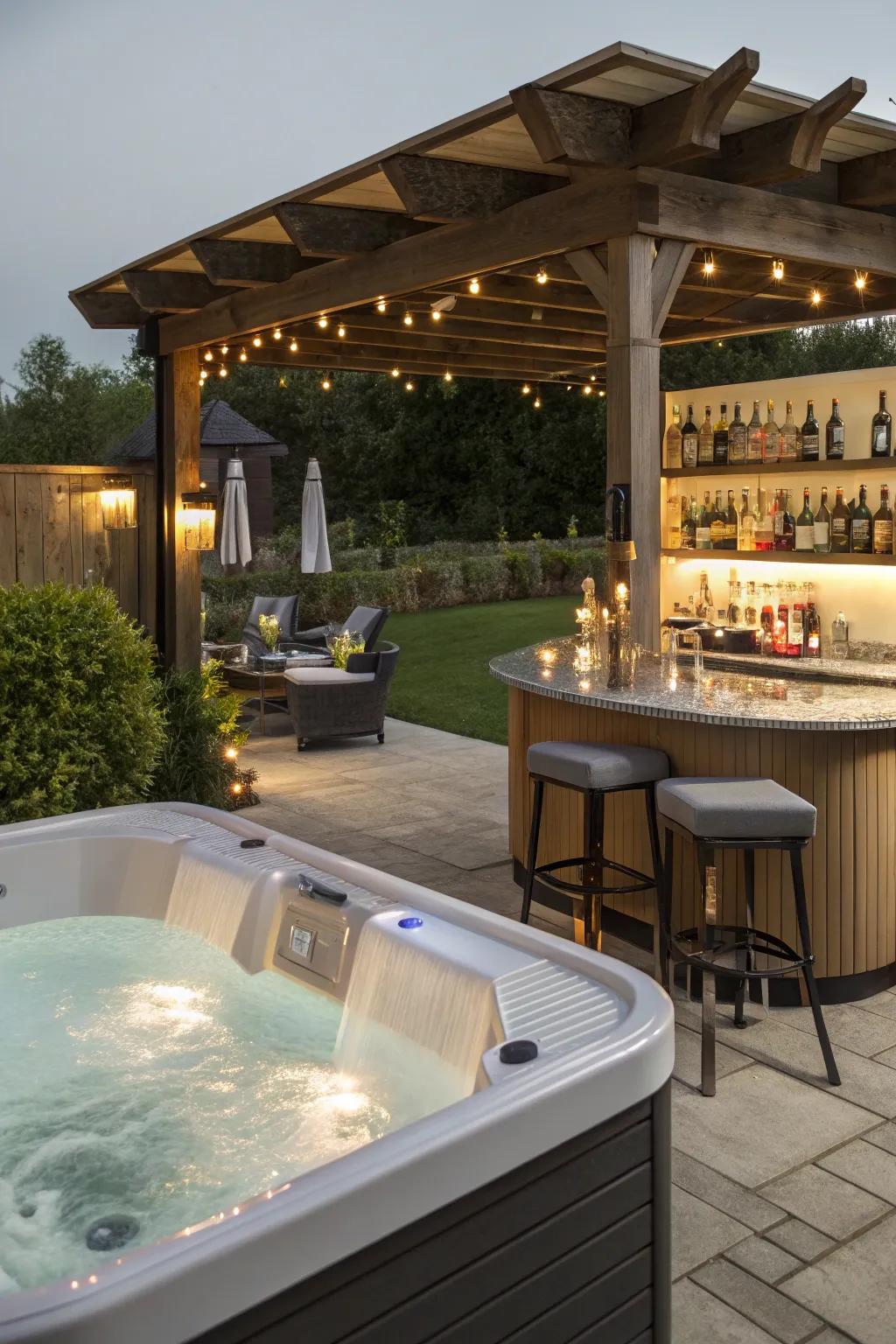 A bar area adds convenience and fun to your hot tub experience.