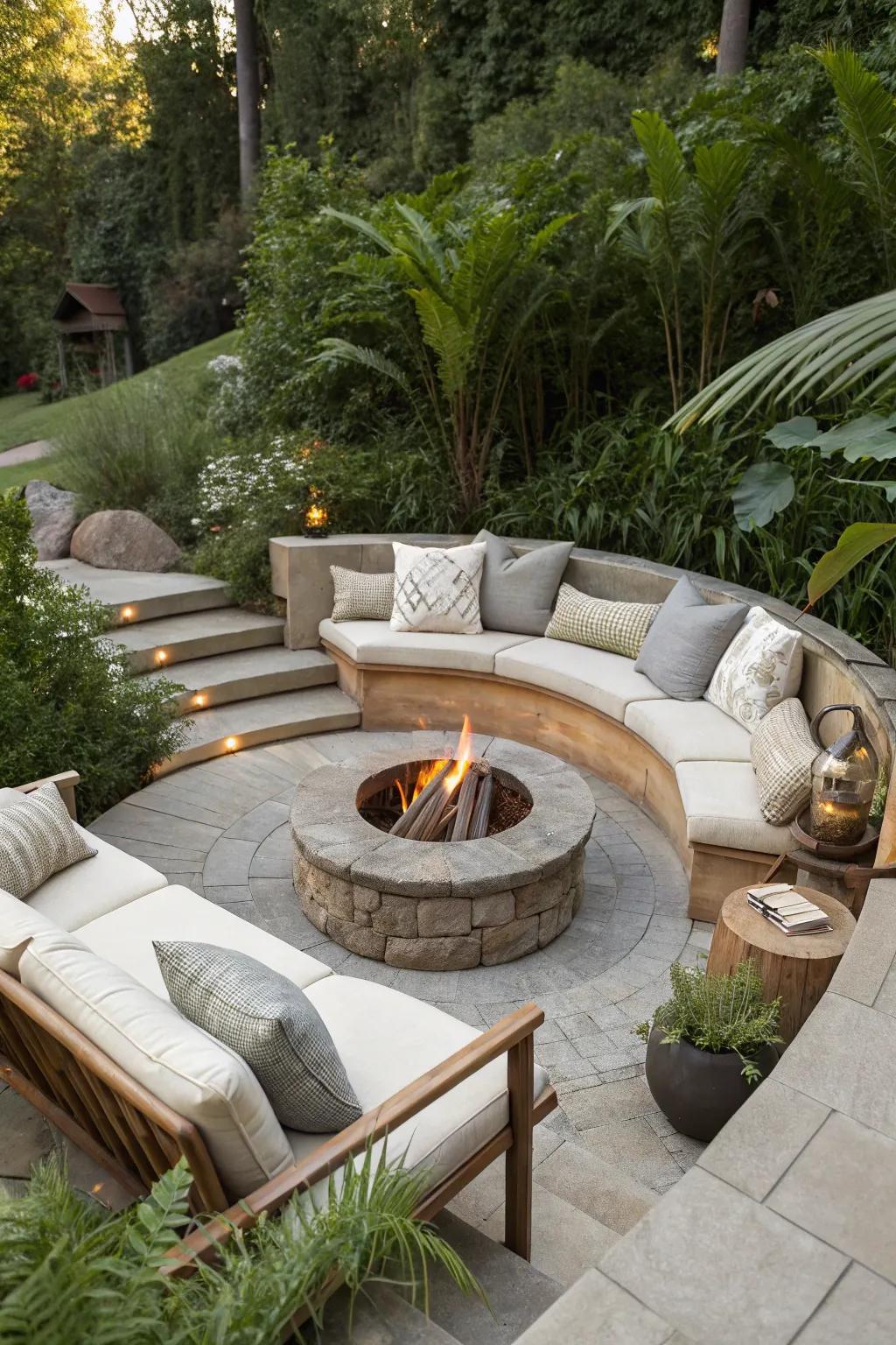 A sunken fire pit adds an intimate, nature-immersed feel to your patio.