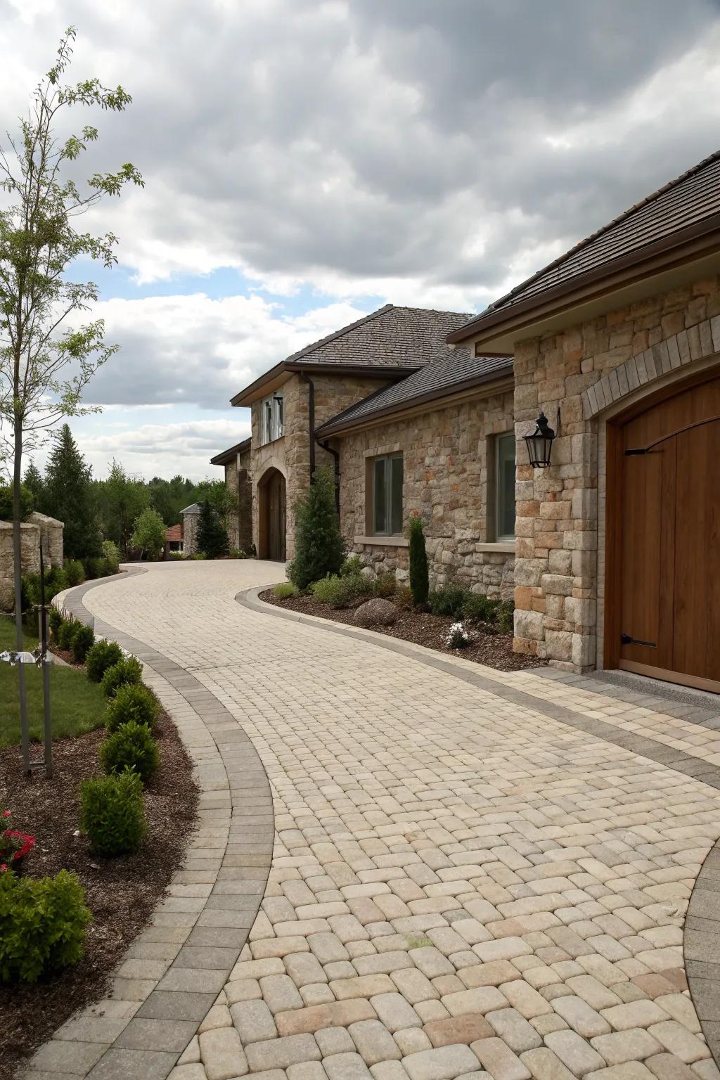 Mixed materials create a harmonious and unique driveway.