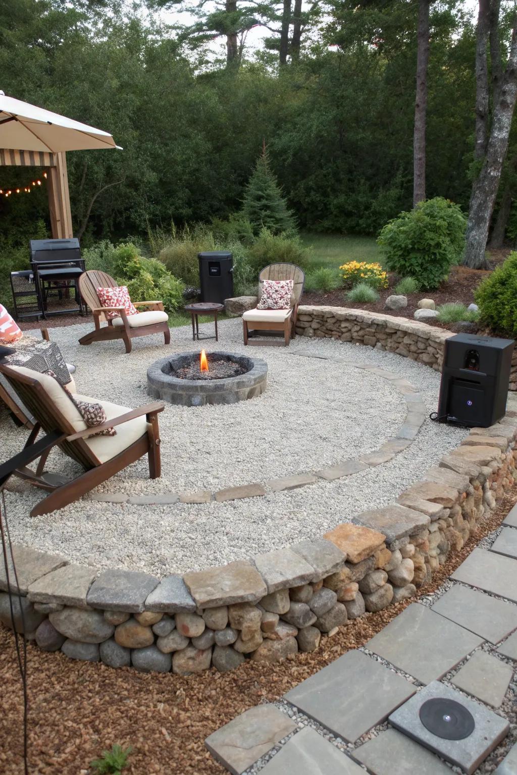 Outdoor speakers enhance entertainment in your fire pit area.