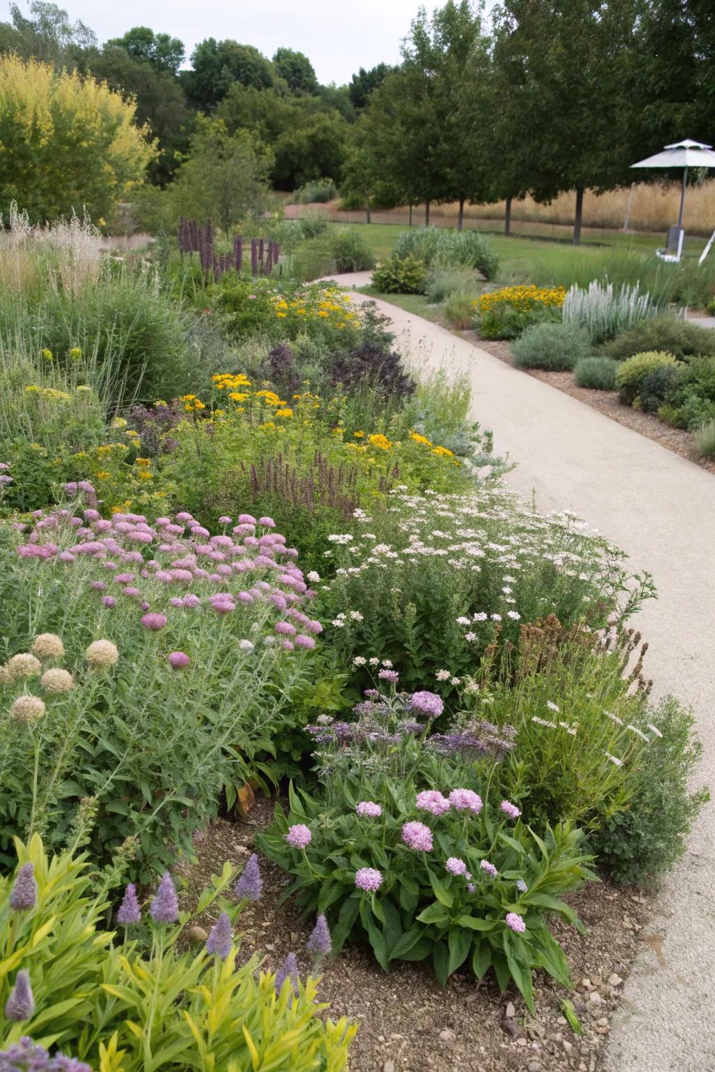 Drought-tolerant gardens thrive with minimal water.