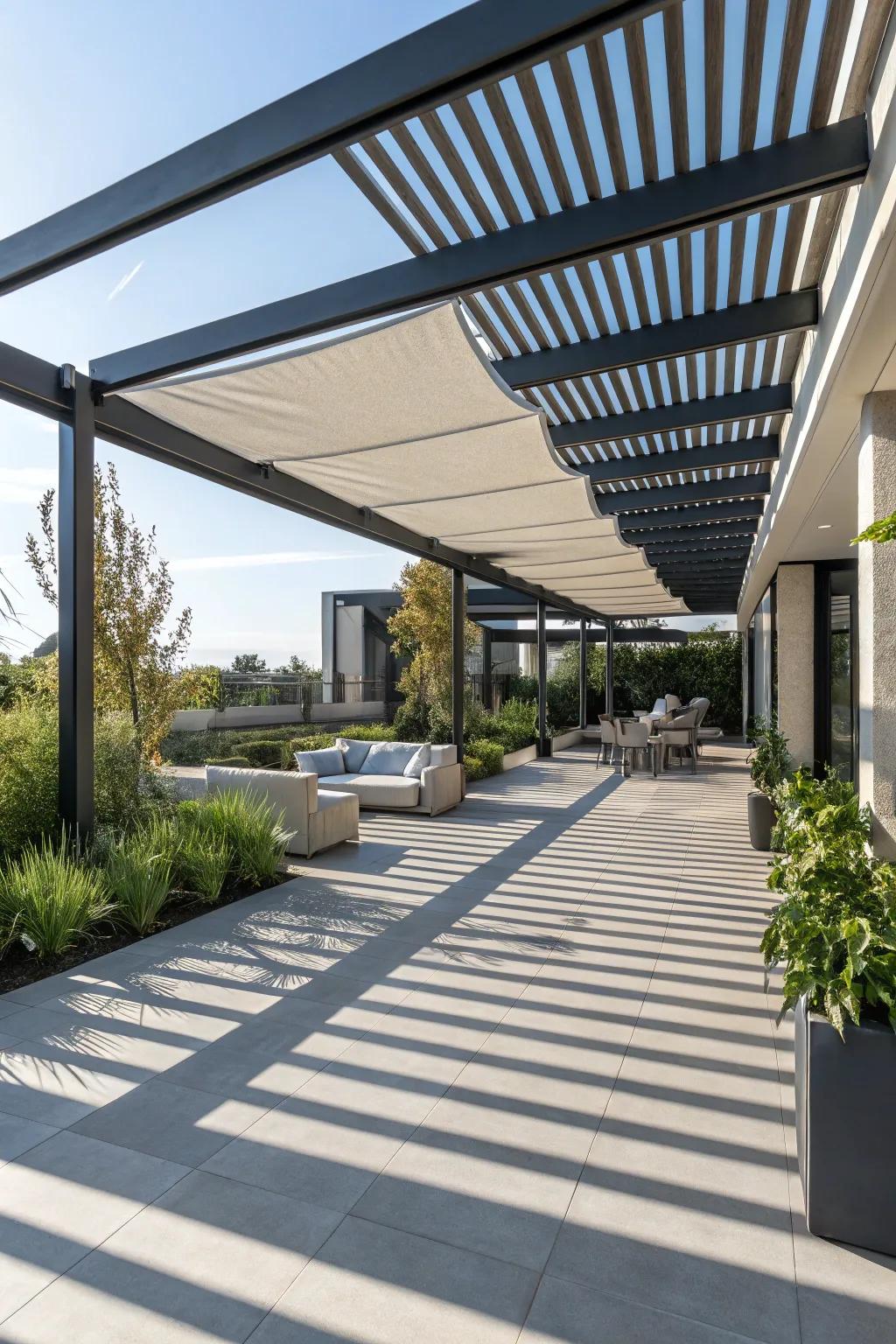Tensile fabric structures offer modern aesthetics.